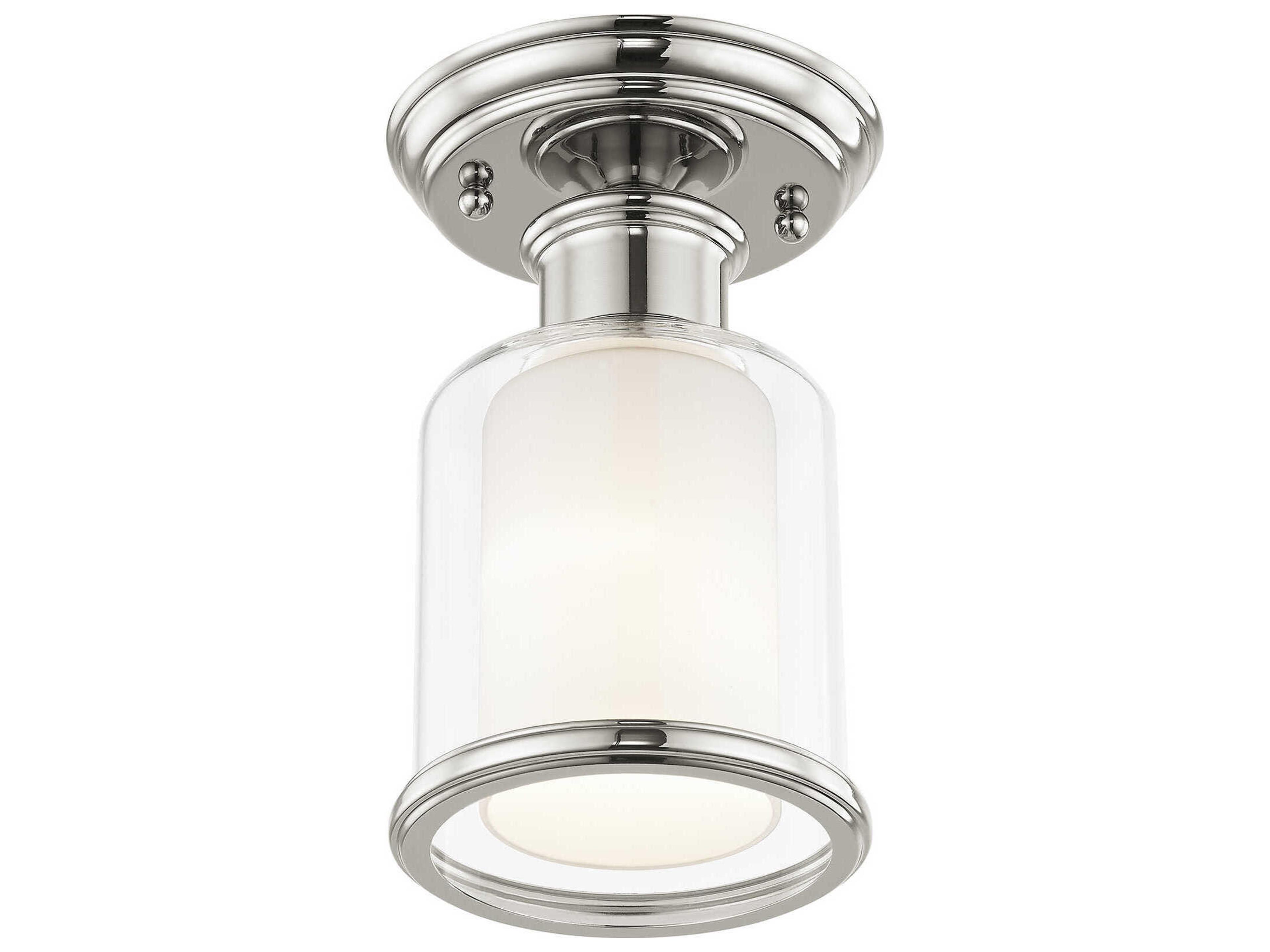 Livex Lighting Middlebush 1-Light Polished Nickel Glass Cylinder Semi Flush Mount