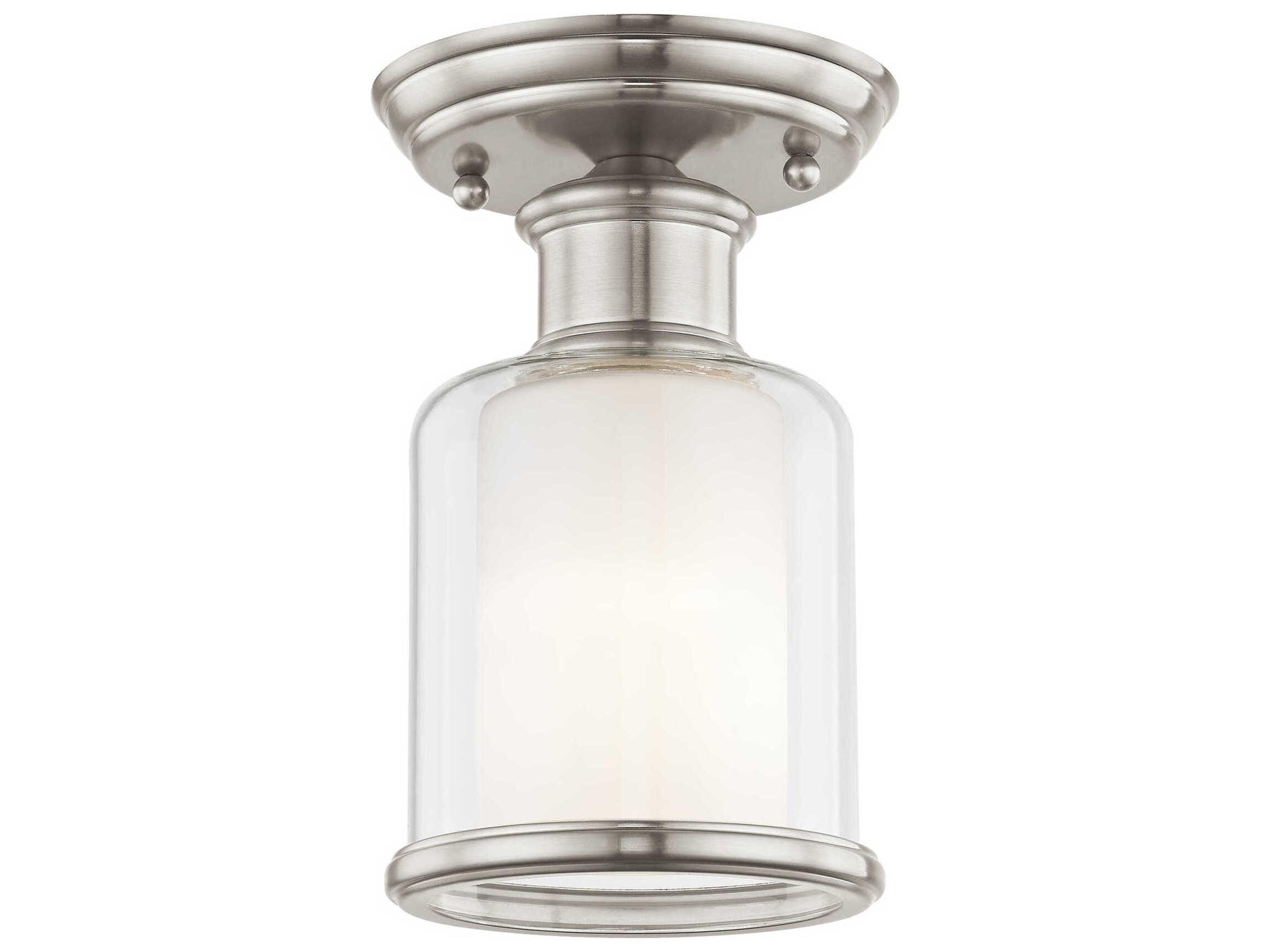 Middlebush 1-Light Brushed Nickel Glass Cylinder Semi Flush Mount
