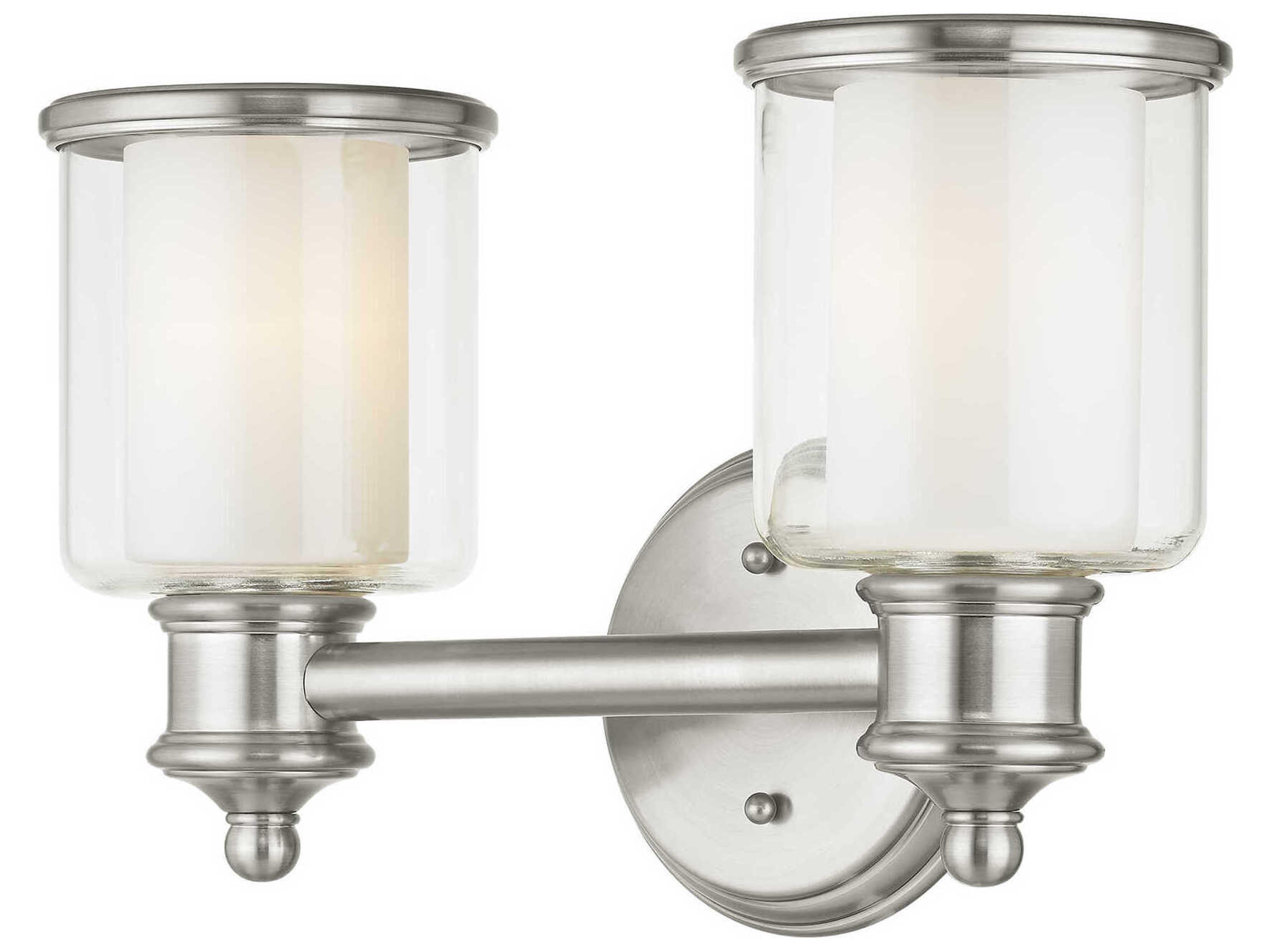 Livex Lighting Middlebush 2-Light Brushed Nickel Glass Vanity Light