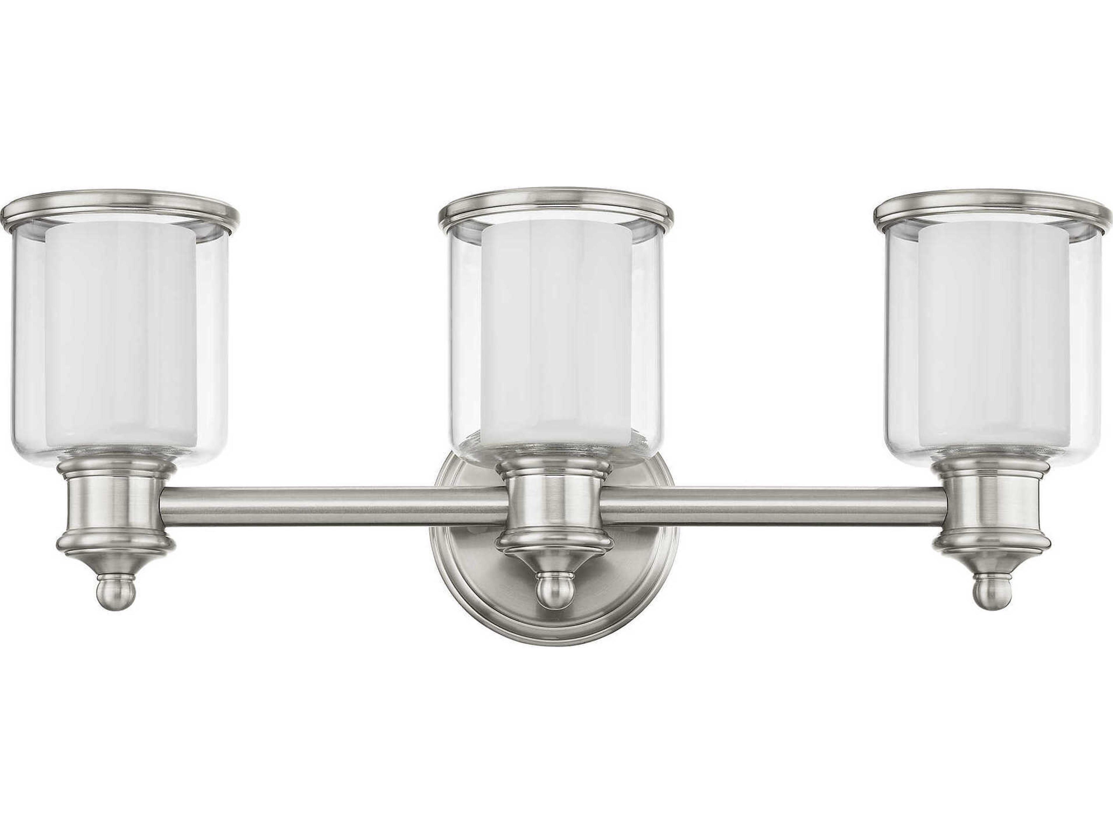 Livex Lighting Middlebush 3-Light Brushed Nickel Glass Vanity Light