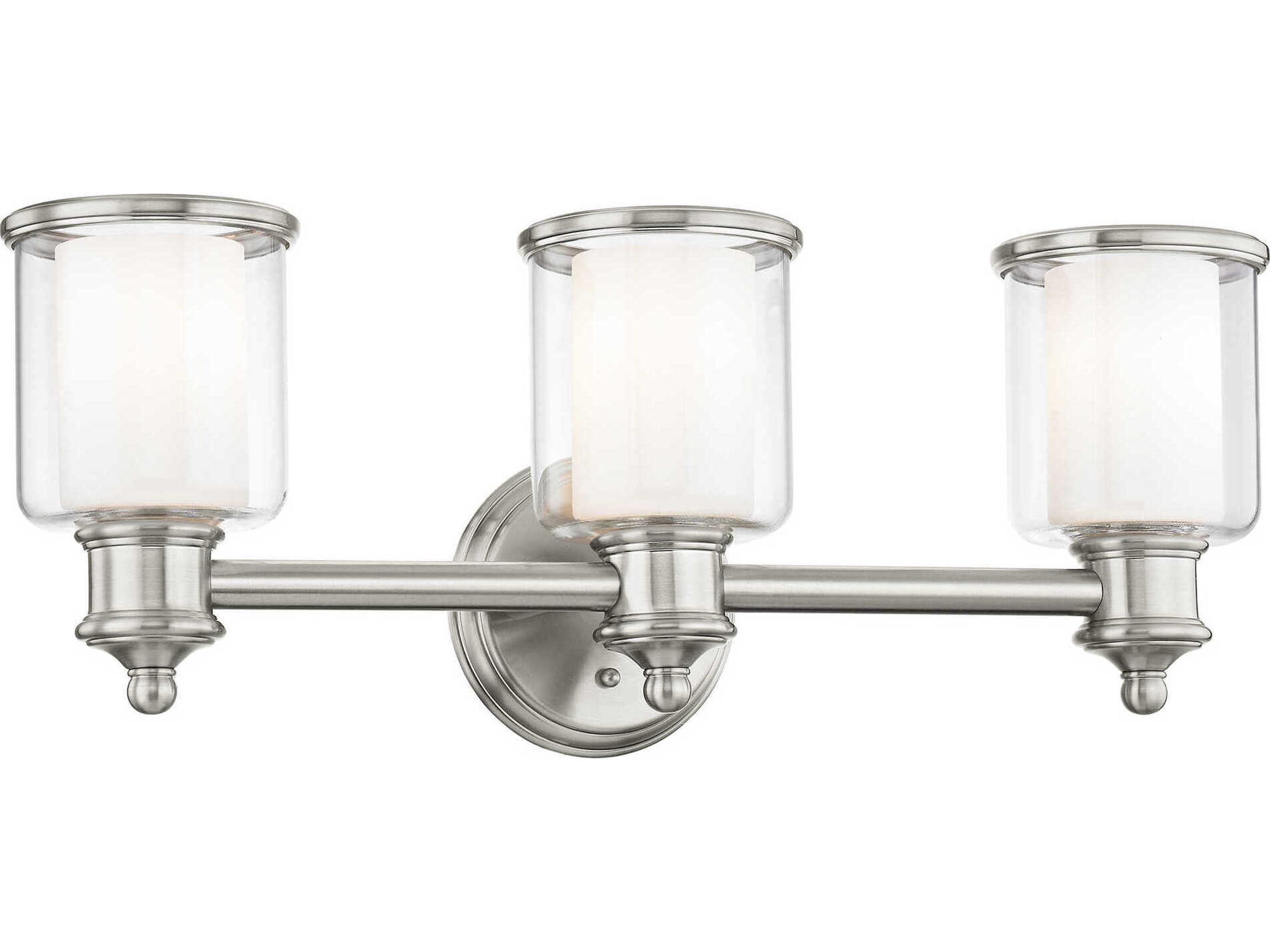 Livex Lighting Middlebush 3-Light Brushed Nickel Glass Vanity Light