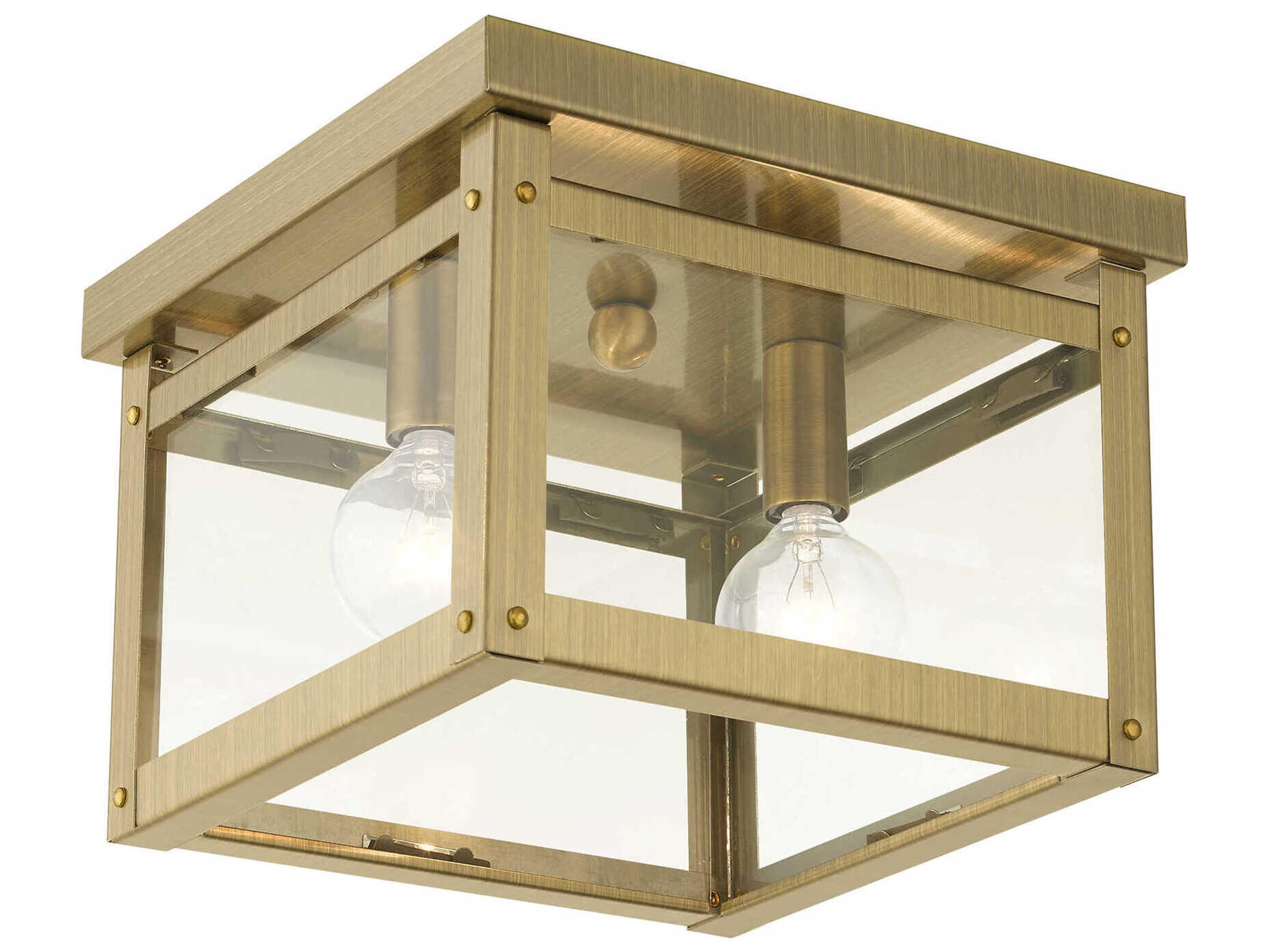 Milford 2-Light Antique Brass Glass Flush Mount