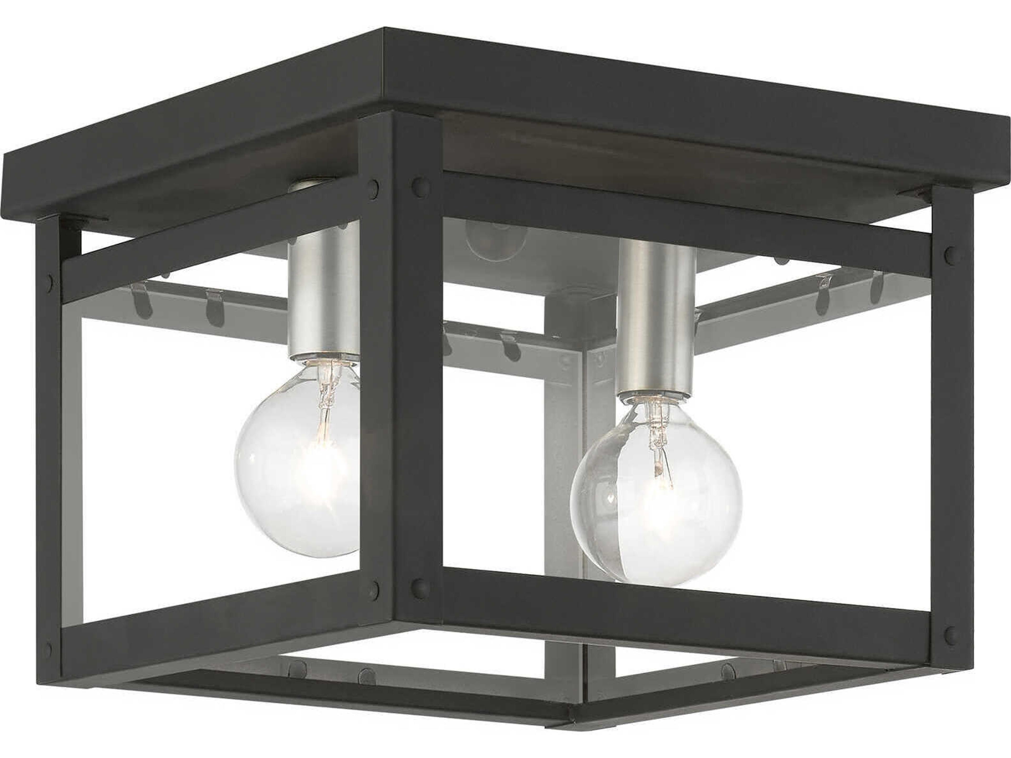 Livex Lighting Milford 2-Light Black Brushed Nickel Glass Flush Mount