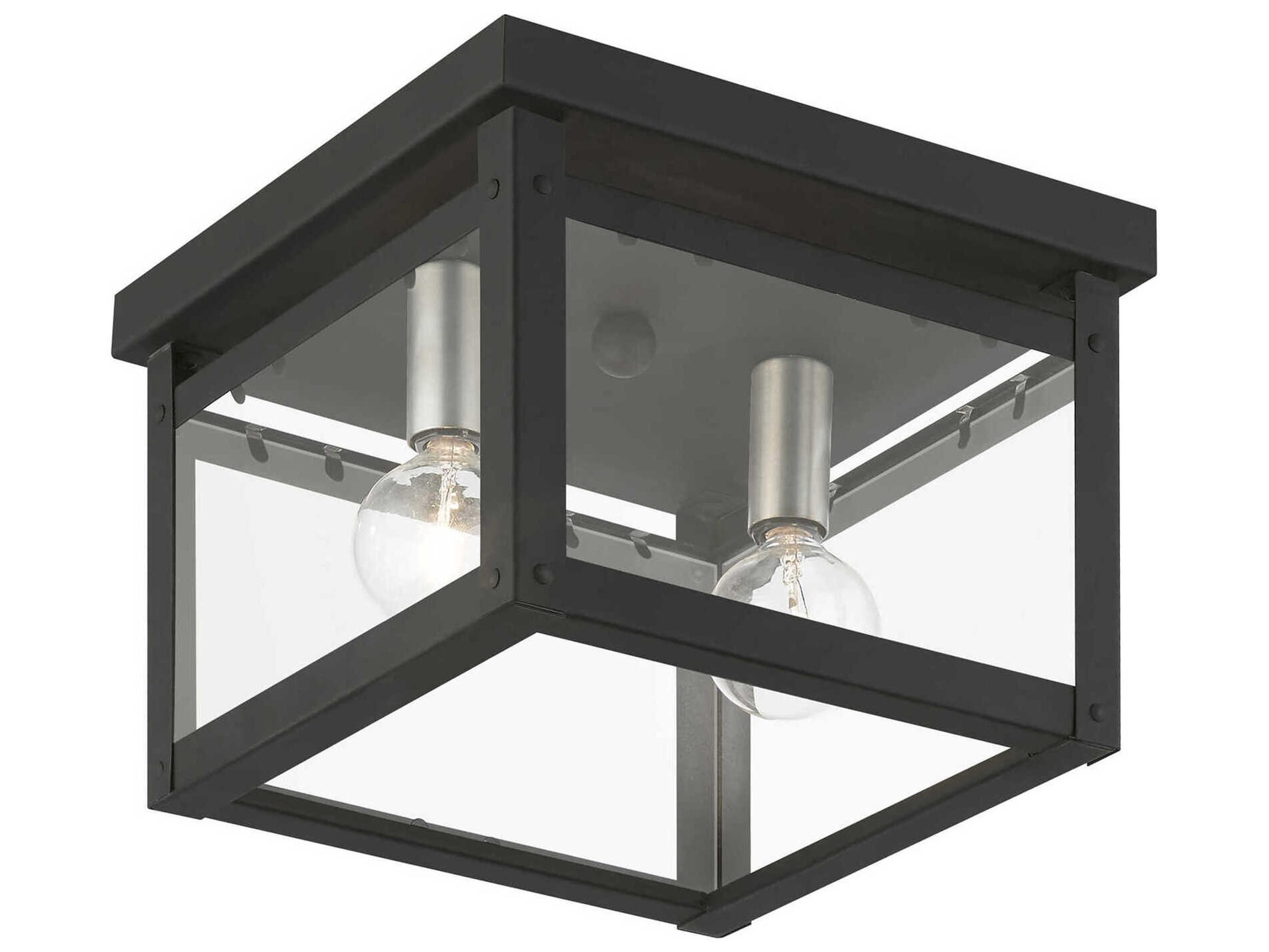 Livex Lighting Milford 2-Light Black Brushed Nickel Glass Flush Mount