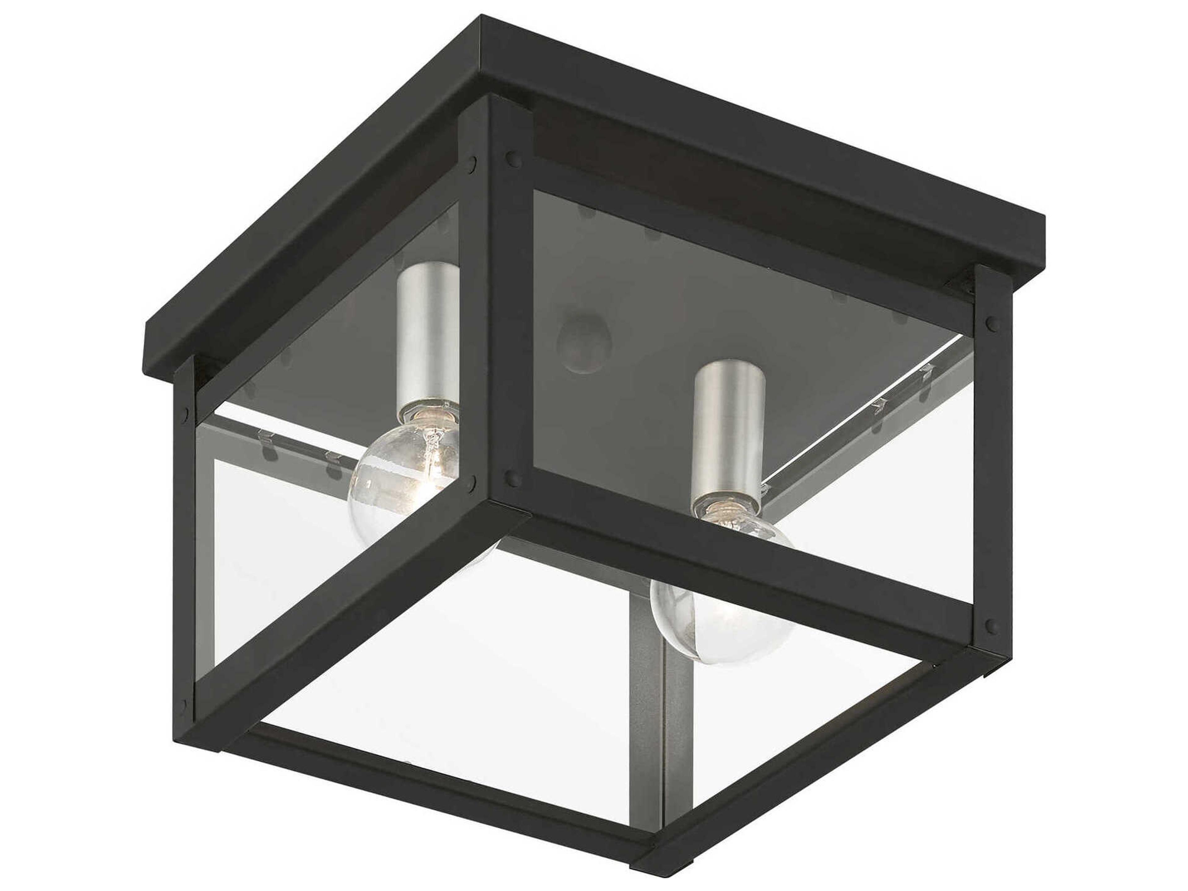 Livex Lighting Milford 2-Light Black Brushed Nickel Glass Flush Mount