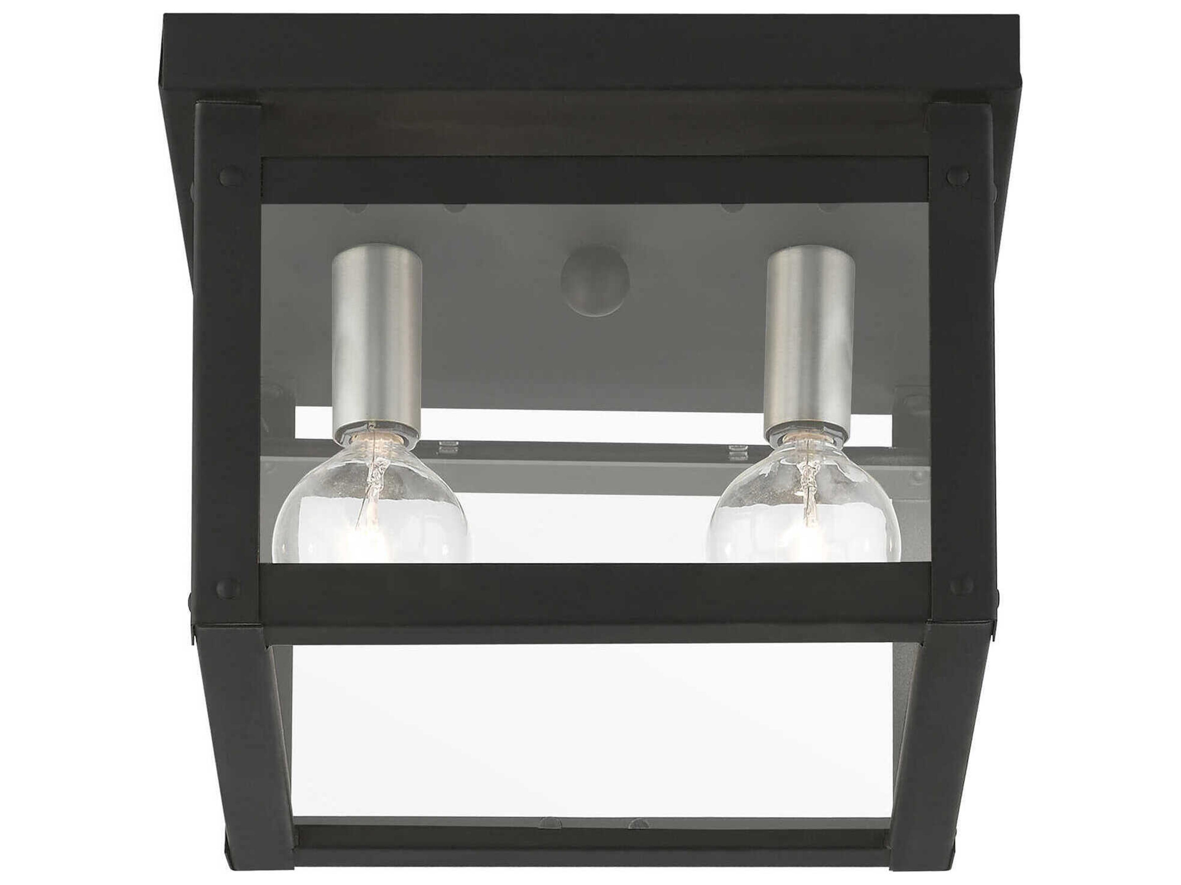 Livex Lighting Milford 2-Light Black Brushed Nickel Glass Flush Mount