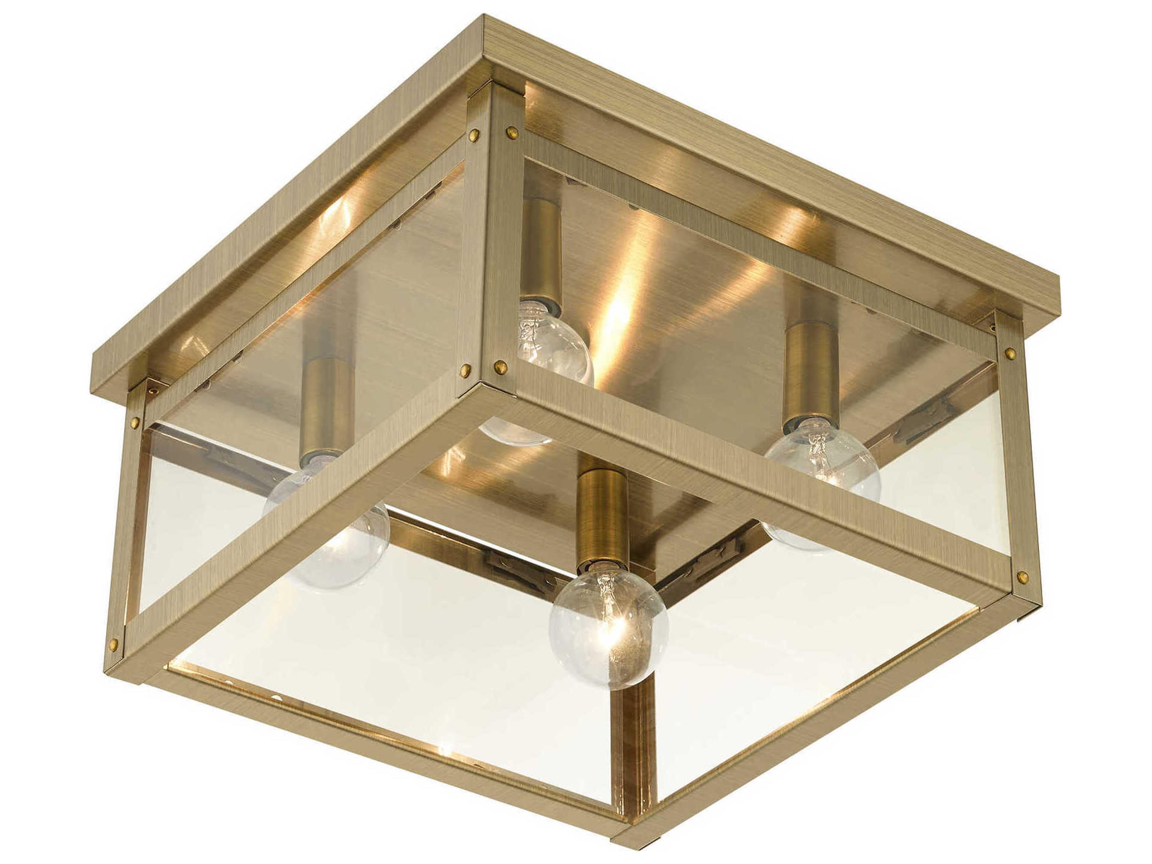 Livex Lighting Milford 4-Light Antique Brass Glass Flush Mount
