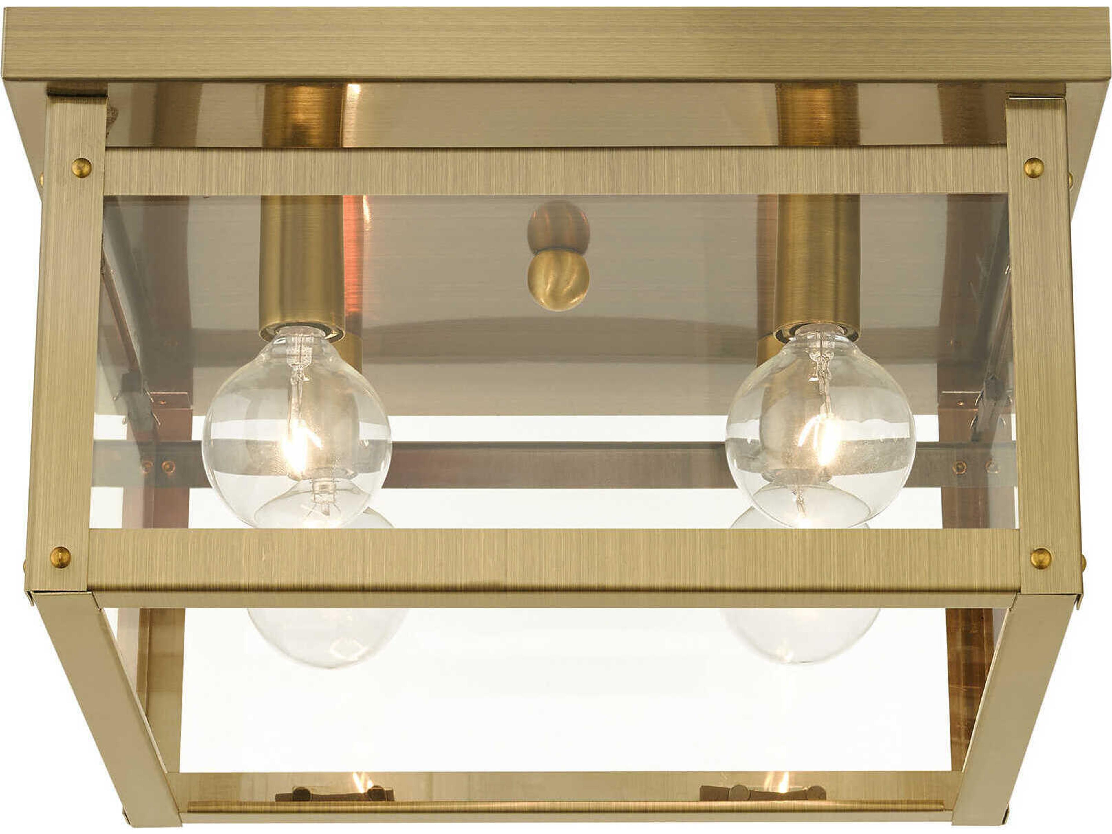 Livex Lighting Milford 4-Light Antique Brass Glass Flush Mount