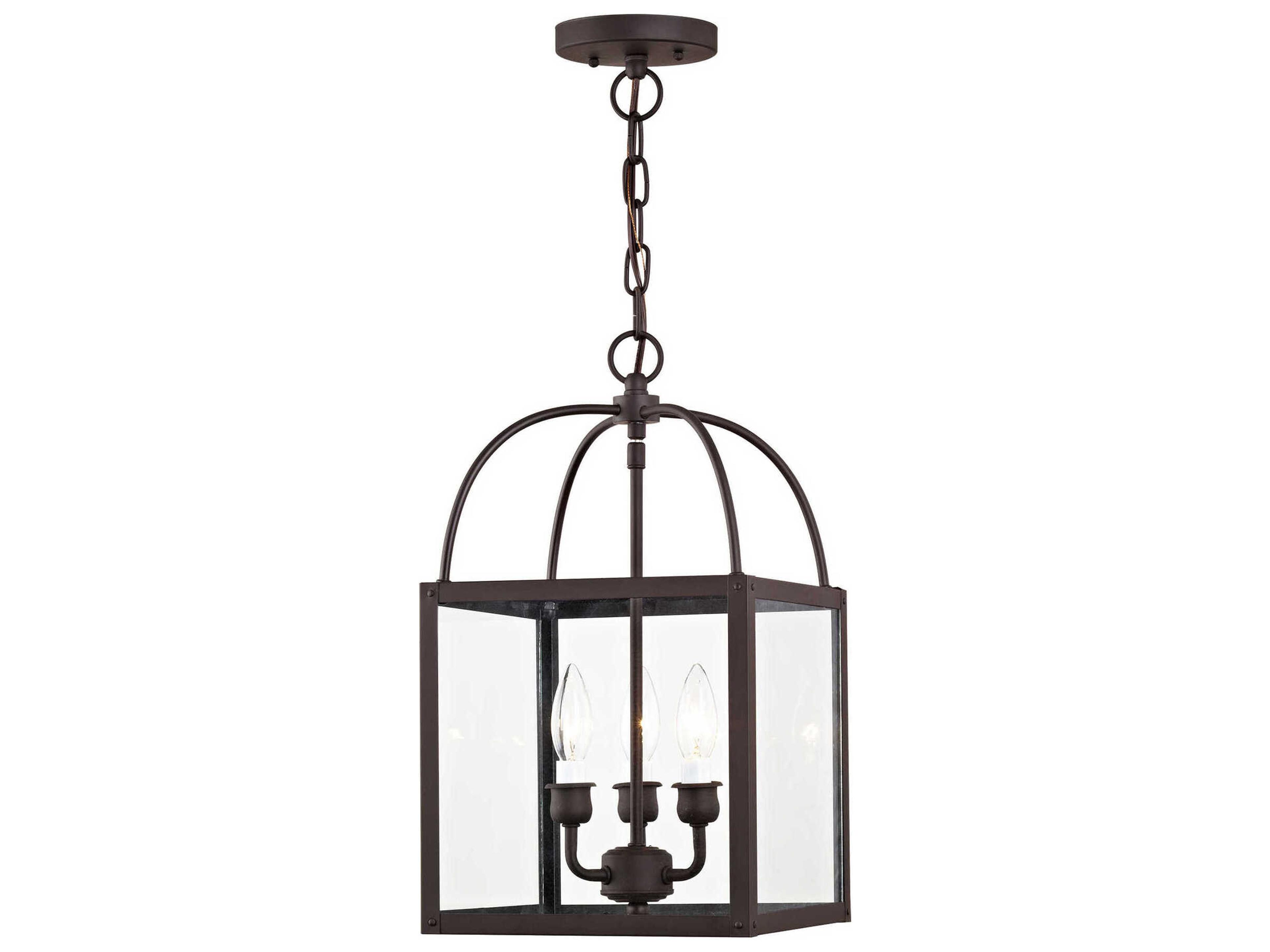 Milford 3-Light Bronze Glass Candelabra Lantern Chandelier