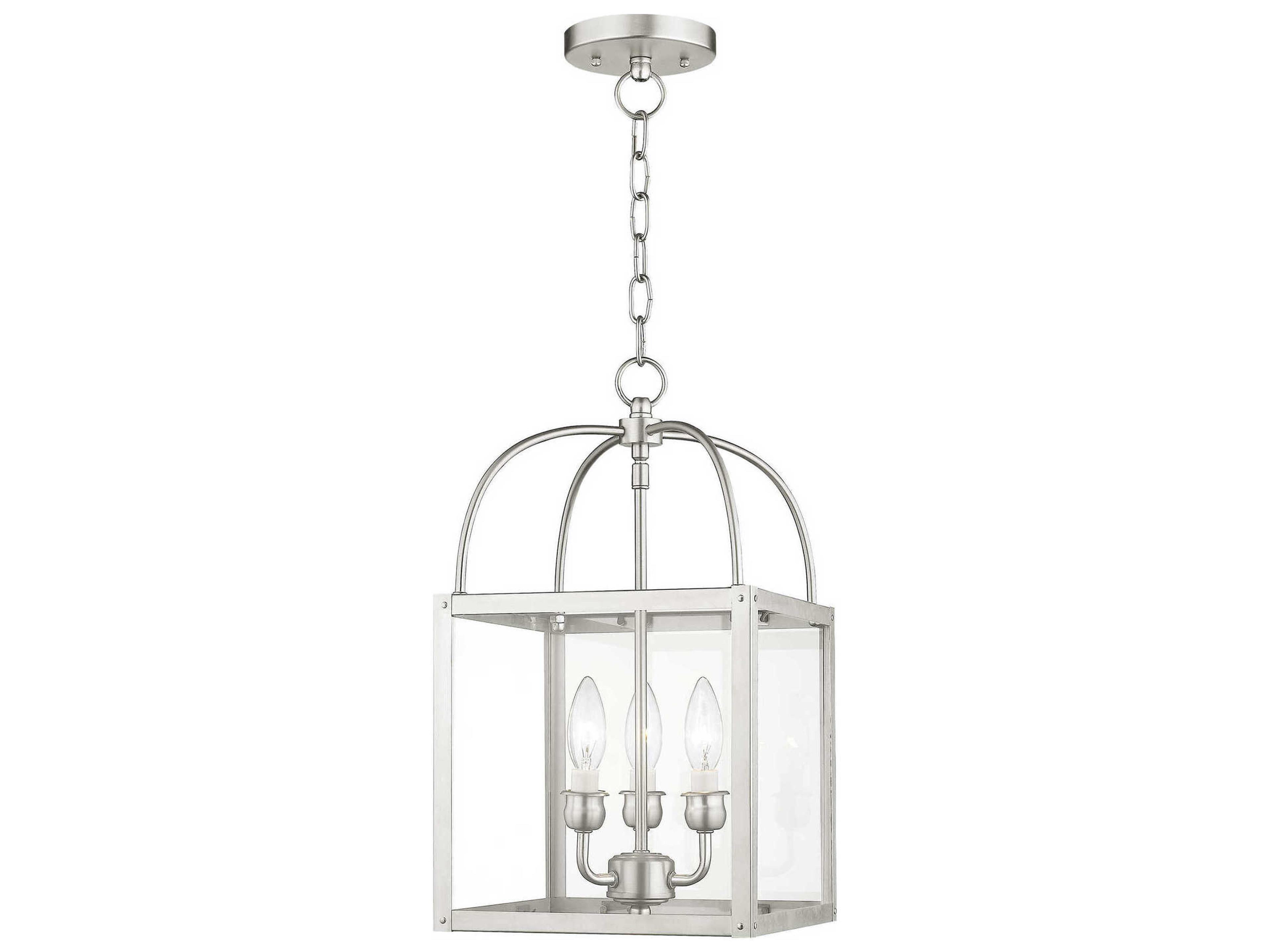 Milford 3-Light Brushed Nickel Glass Candelabra Lantern Chandelier