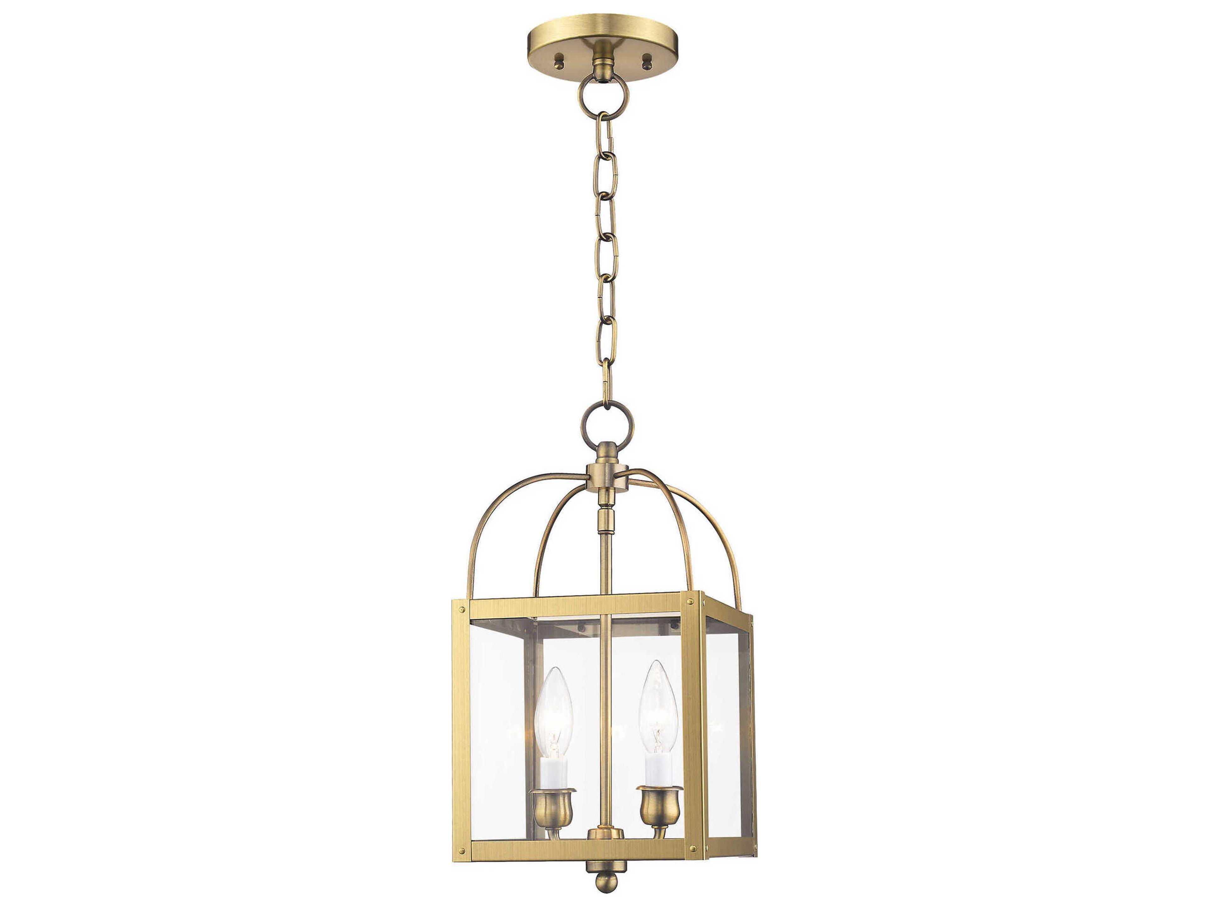 Milford 2-Light Antique Brass Glass Lantern Semi Flush Mount
