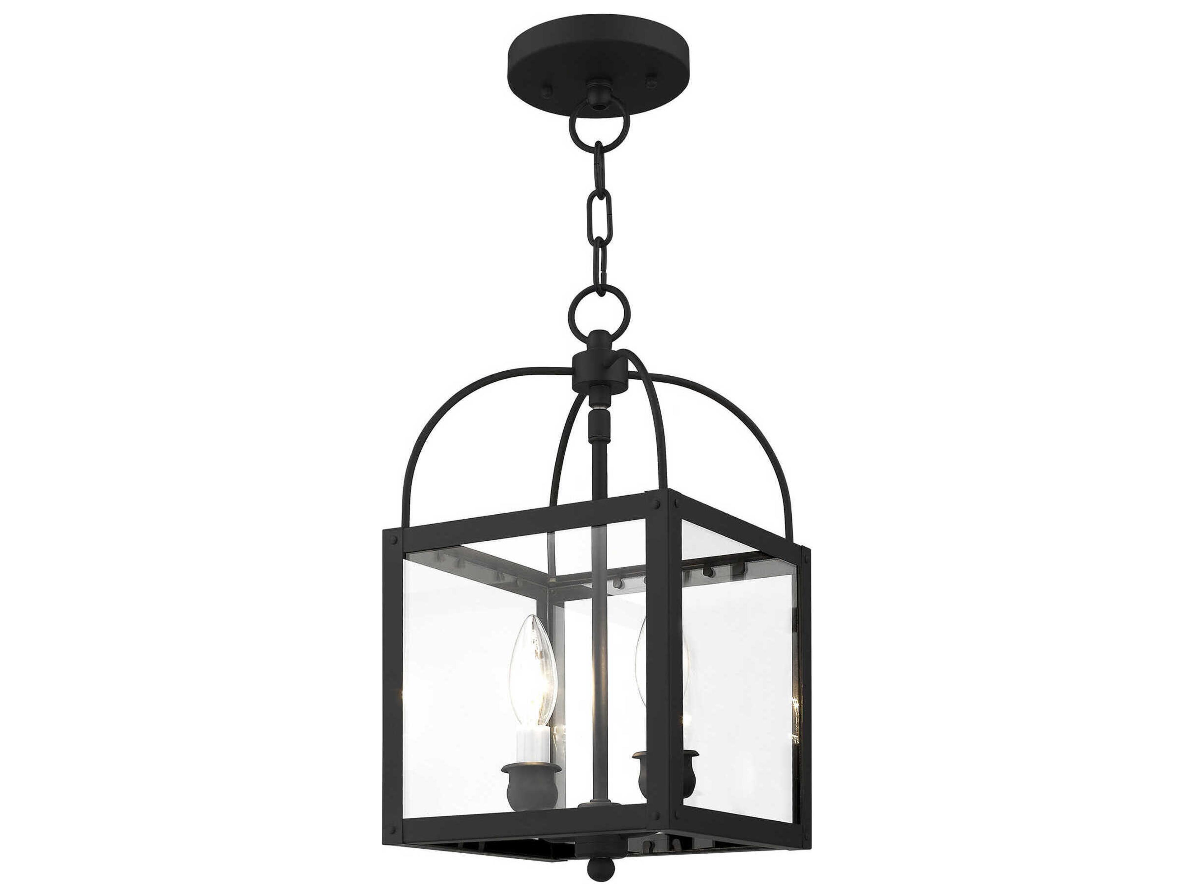 Milford 2-Light Black Glass Lantern Mini Pendant