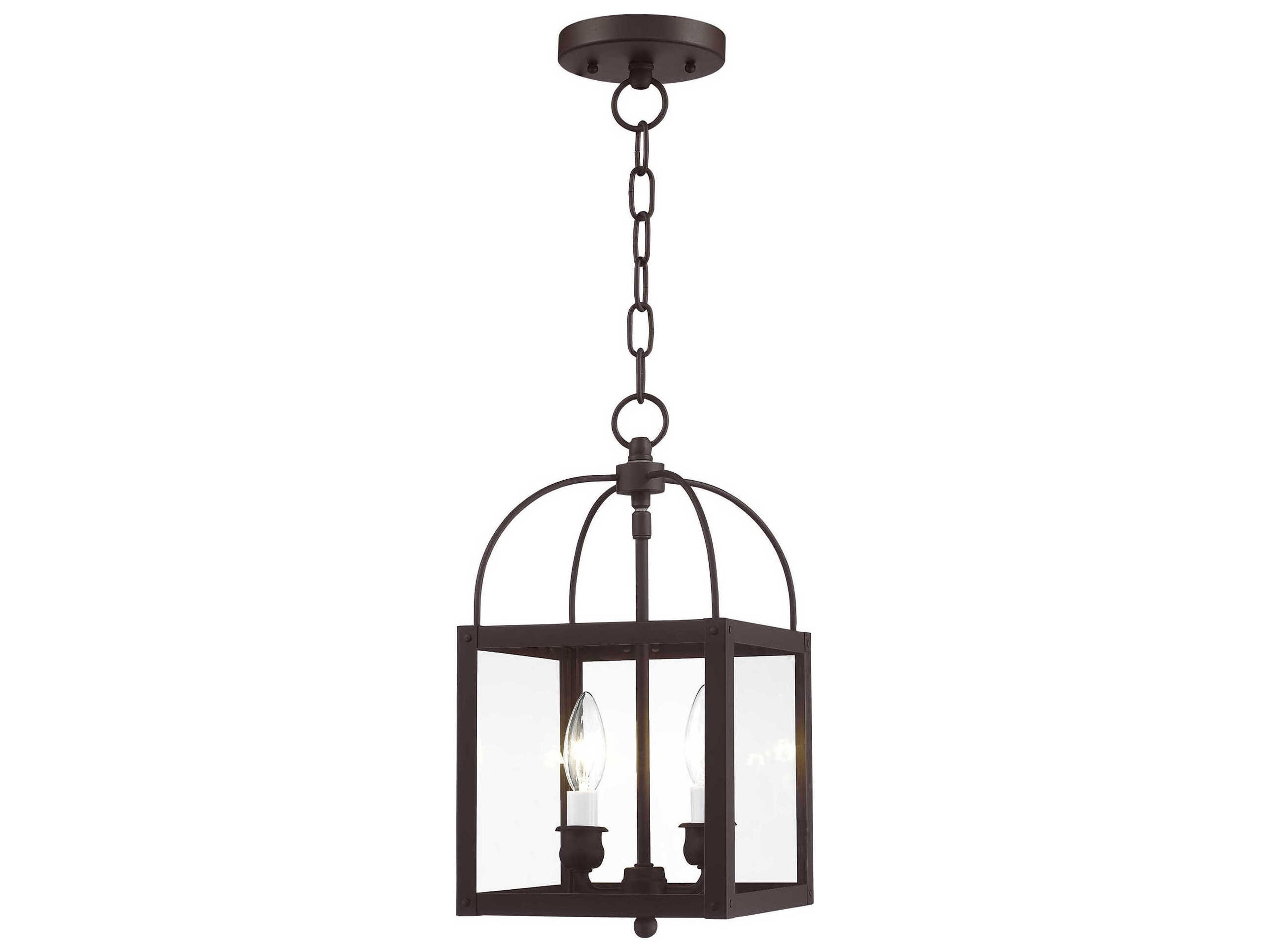 Milford 2-Light Bronze Glass Lantern Semi Flush Mount