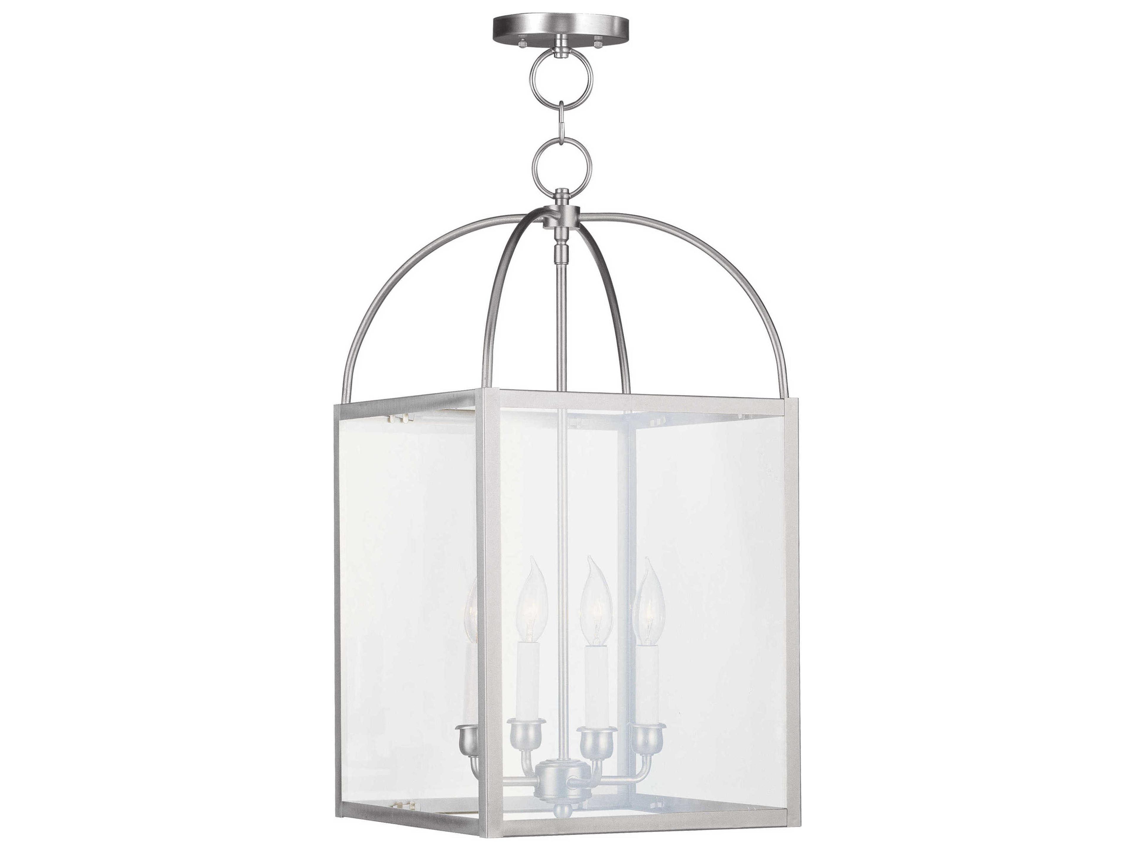 Milford 4-Light Brushed Nickel Glass Candelabra Lantern Chandelier