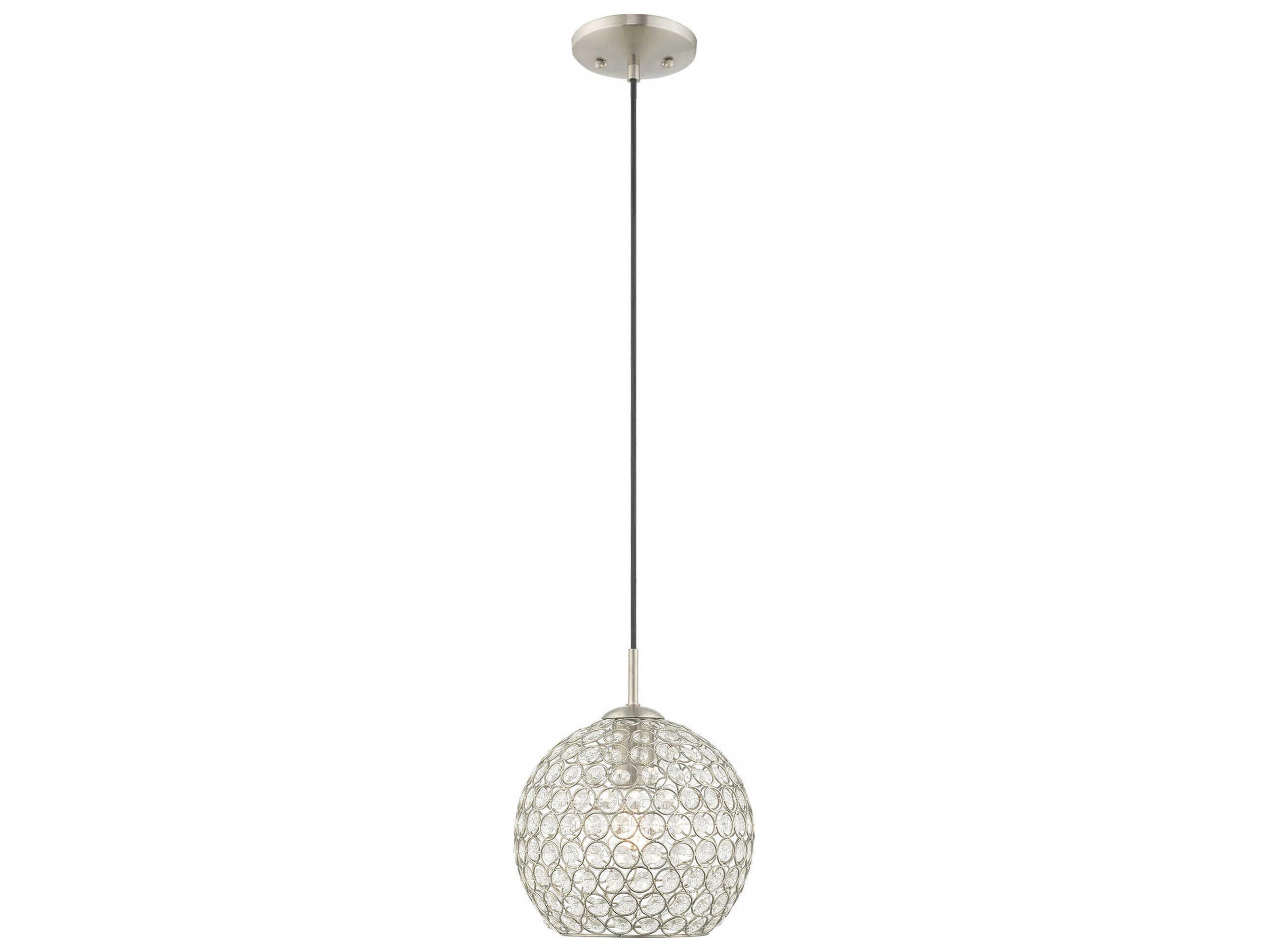 Cassandra 1-Light Brushed Nickel Clear Crystal Globe Mini Pendant