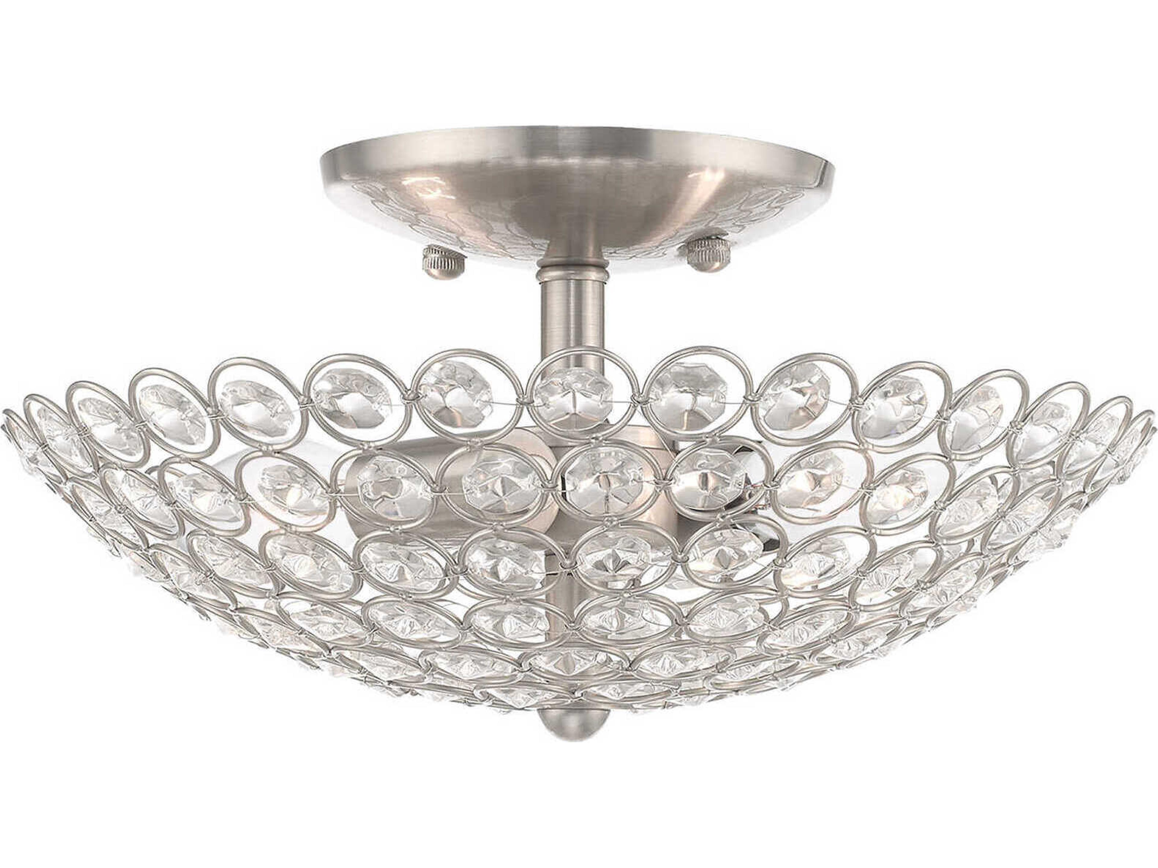 Cassandra 2-Light Brushed Nickel Clear Crystal Bowl Semi Flush Mount