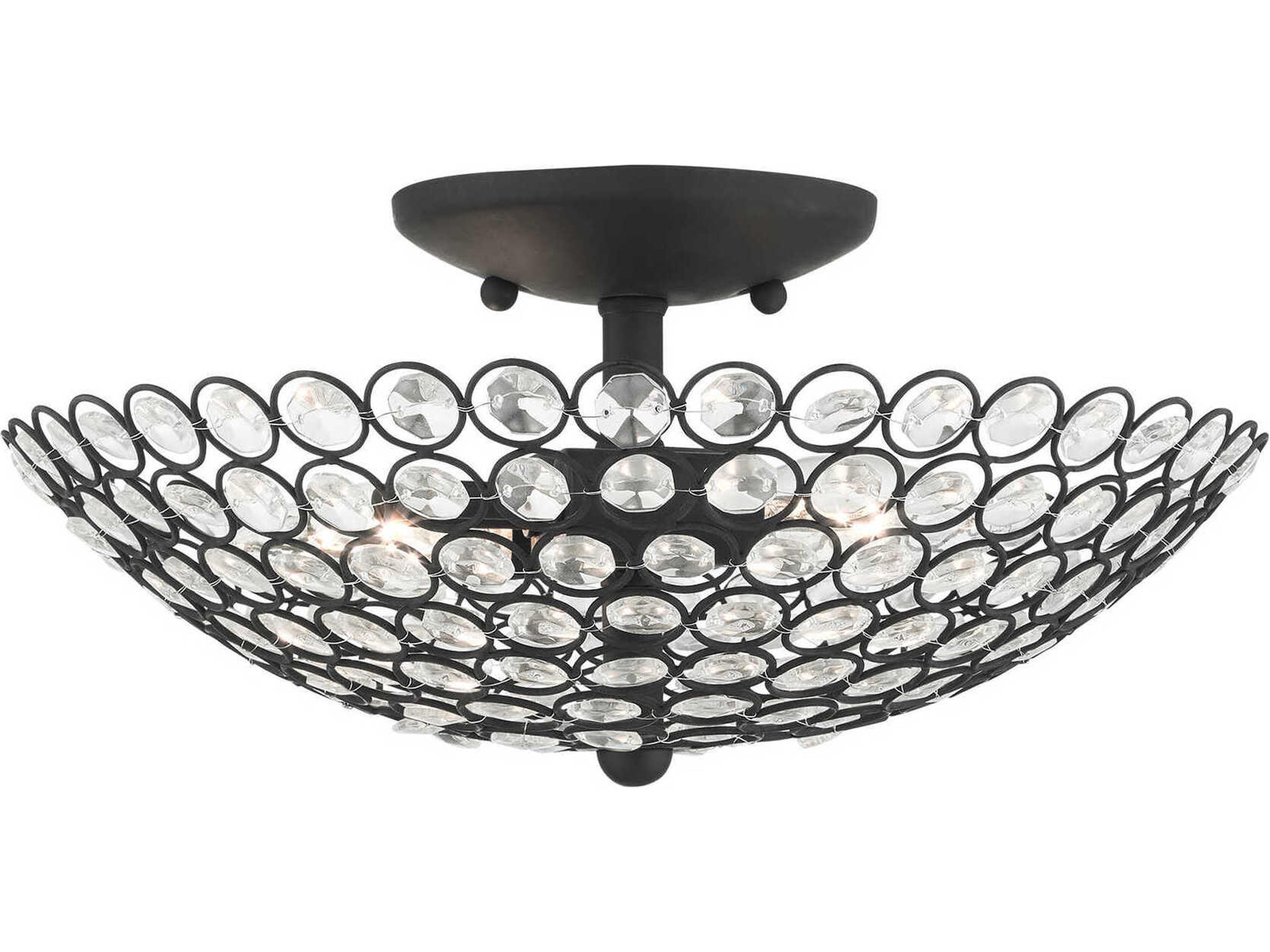 Cassandra 2-Light Black Clear Crystal Bowl Semi Flush Mount