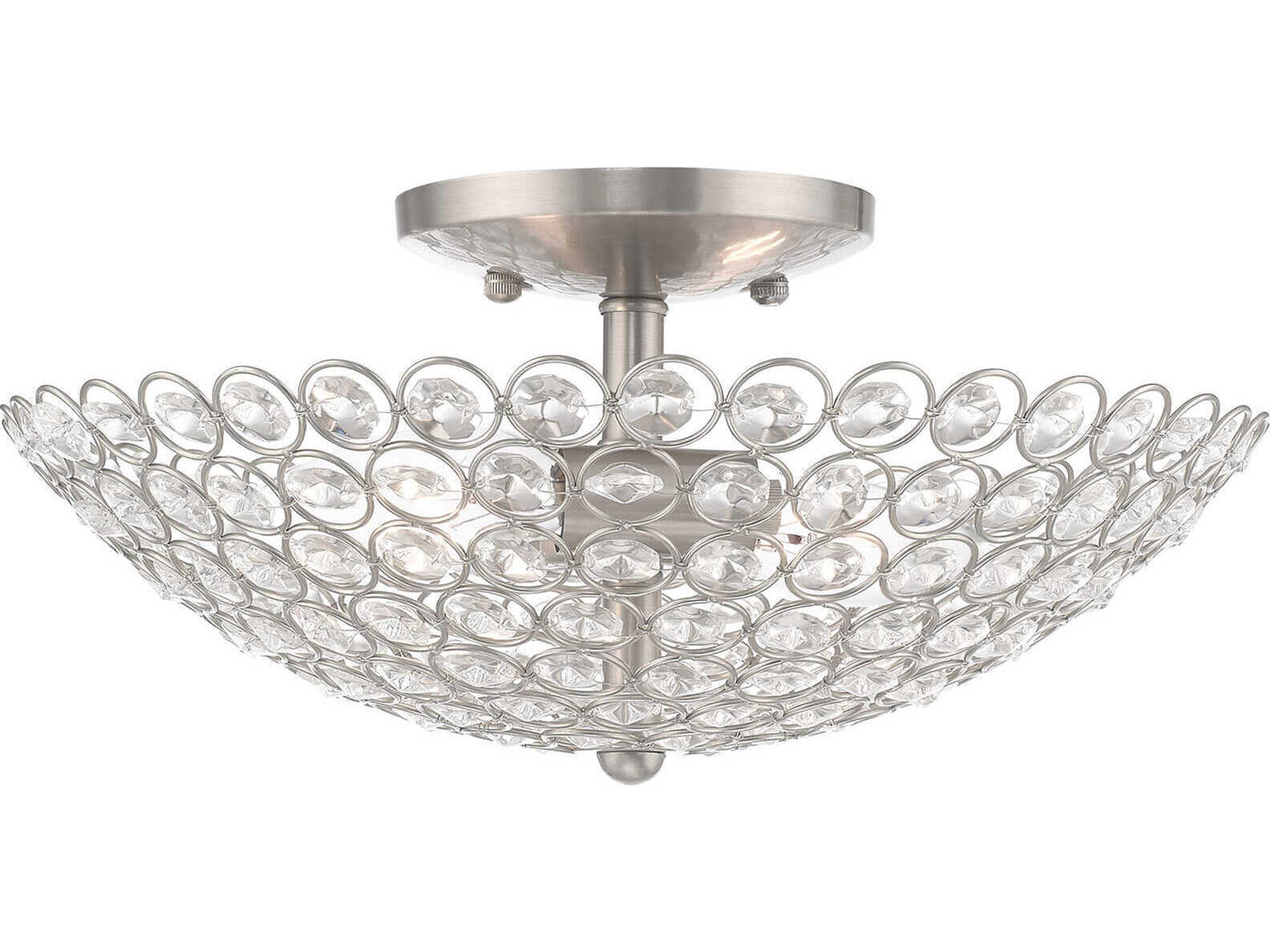 Cassandra 2-Light Brushed Nickel Clear Crystal Bowl Semi Flush Mount