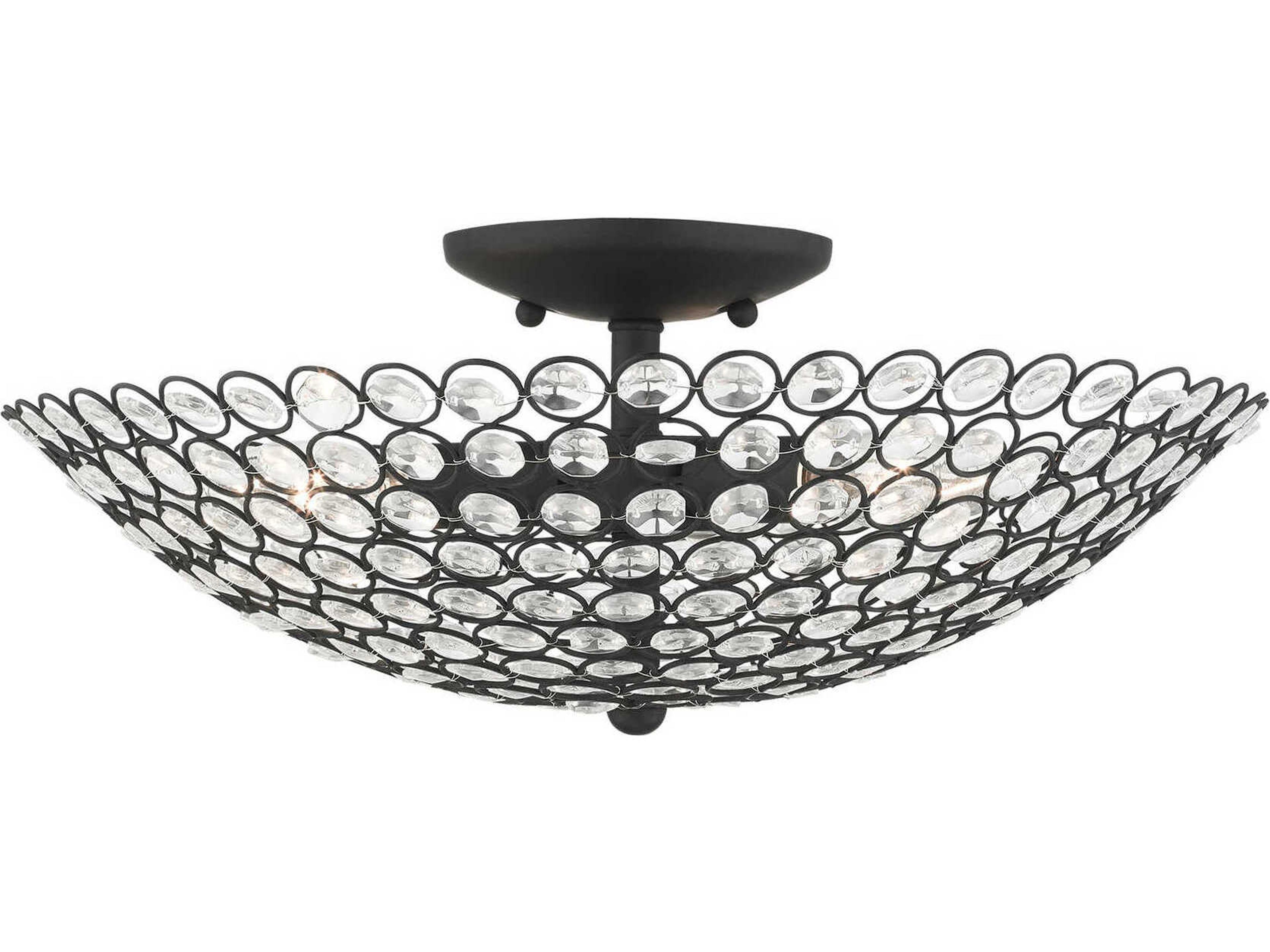 Cassandra 3-Light Black Crystal Bowl Semi Flush Mount