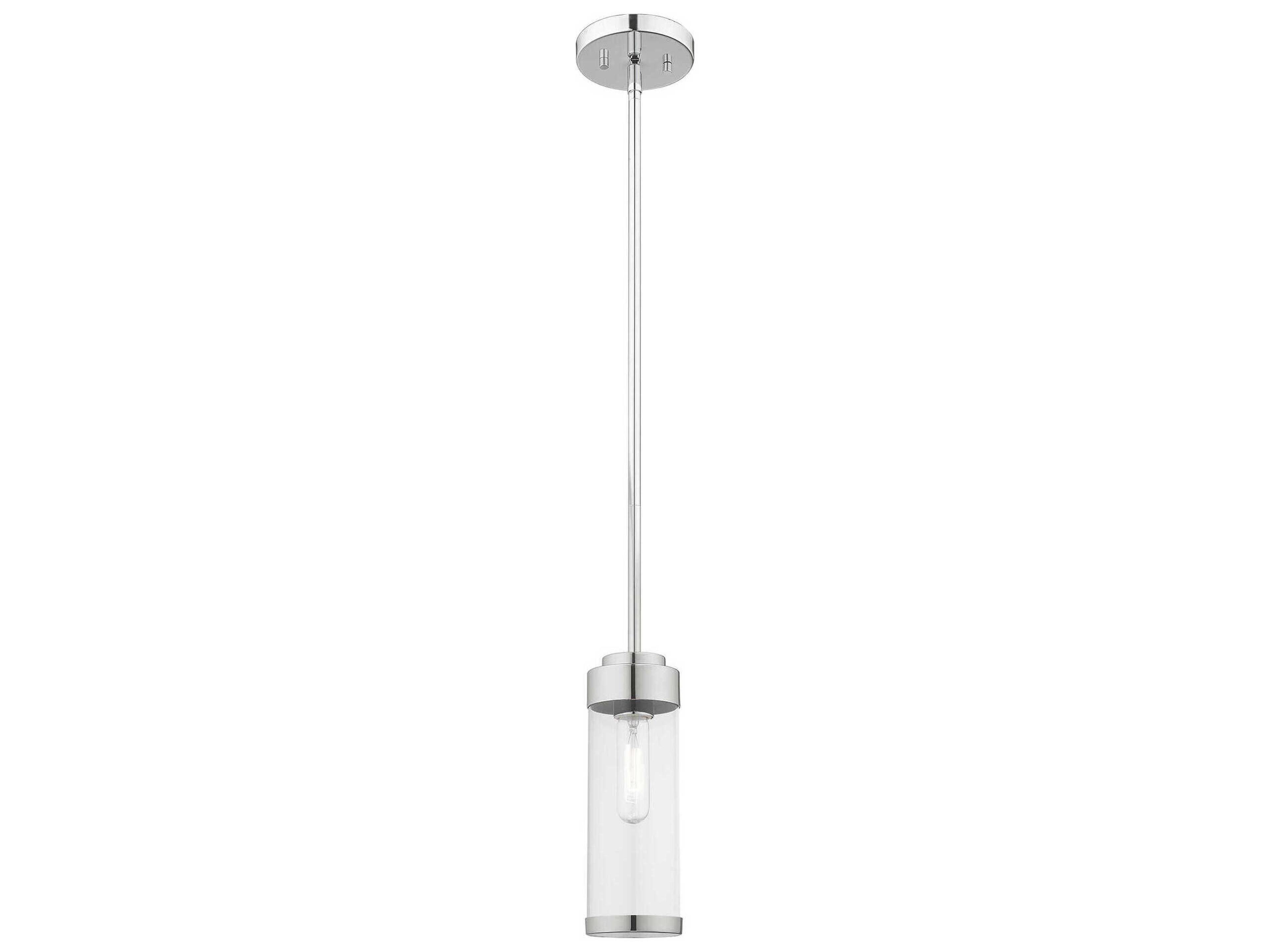 Livex Lighting Hillcrest 1-Light Polished Chrome Clear Glass Cylinder Mini Pendant