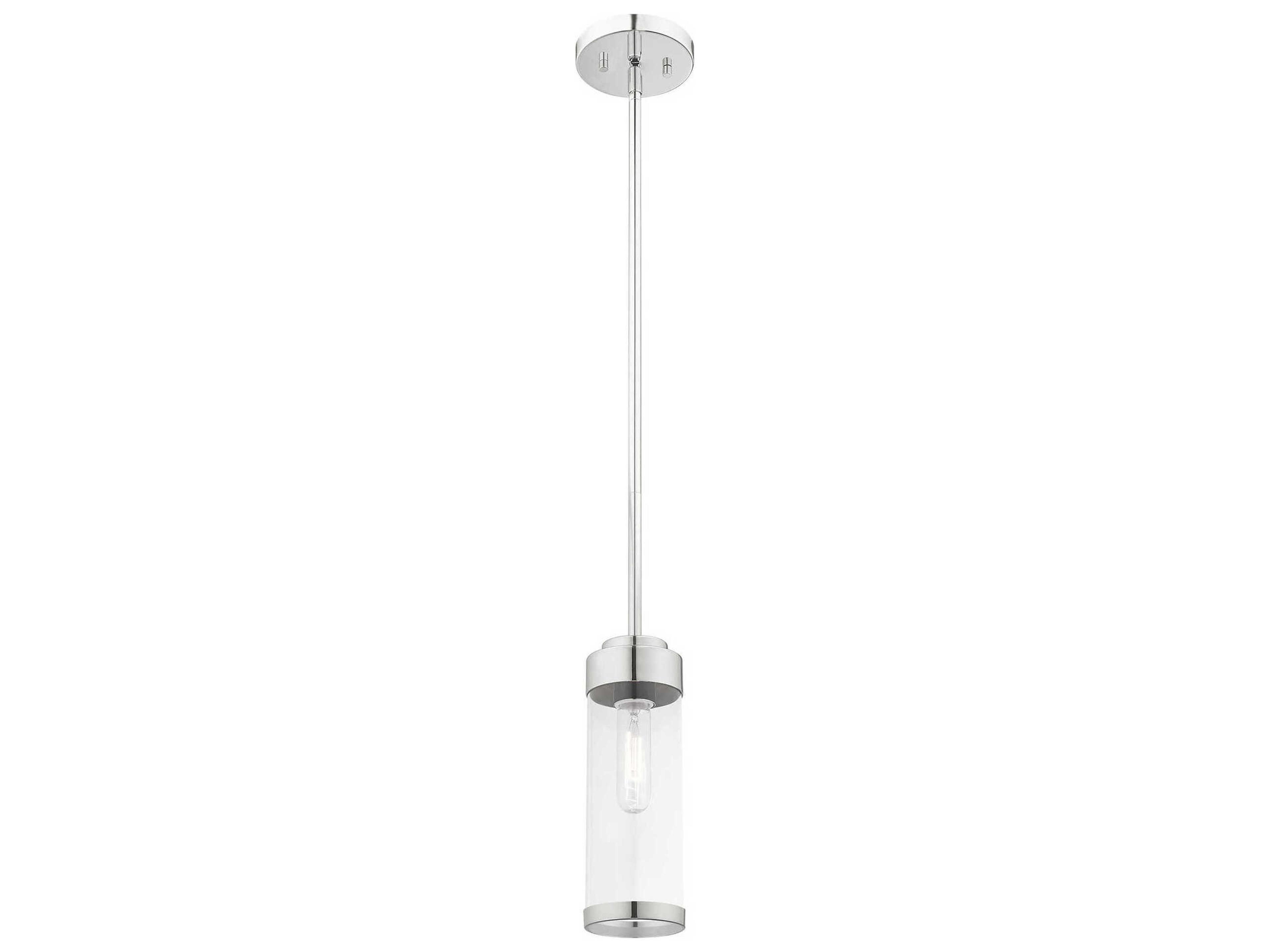 Livex Lighting Hillcrest 1-Light Polished Chrome Clear Glass Cylinder Mini Pendant