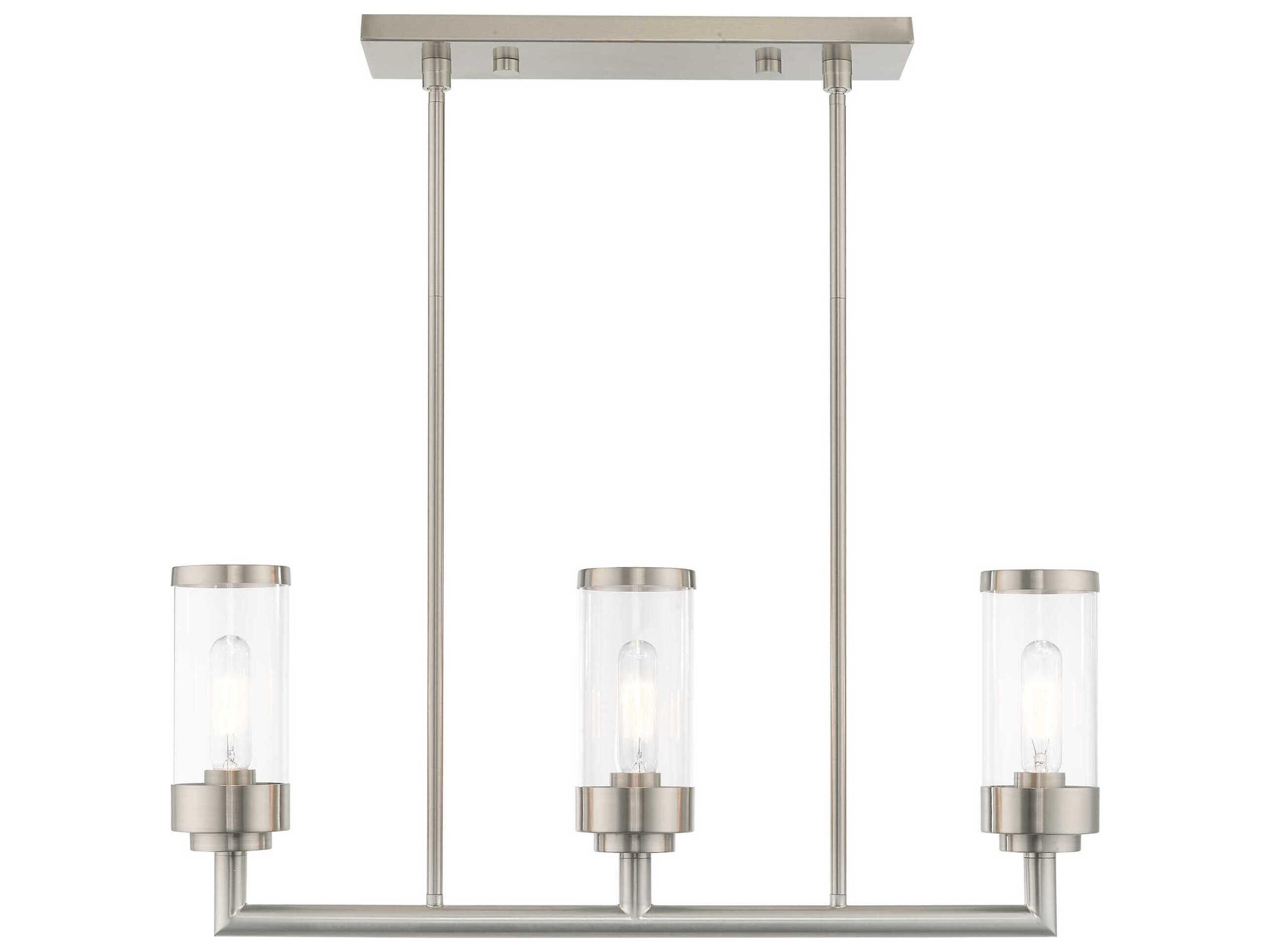 Hillcrest 3-Light Brushed Nickel Glass Cylinder Island Pendant