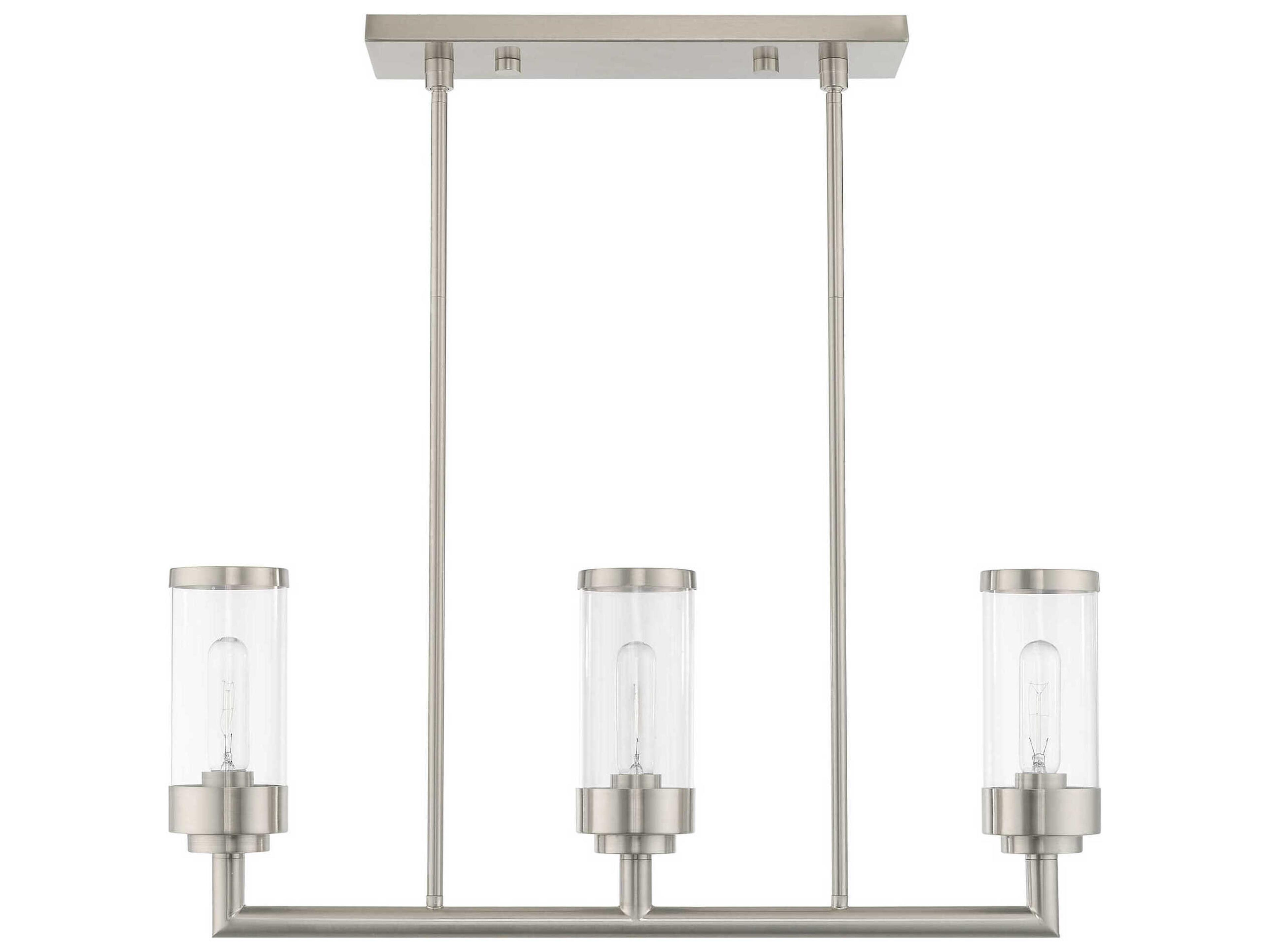 Livex Lighting Hillcrest 3-Light Brushed Nickel Glass Cylinder Island Pendant