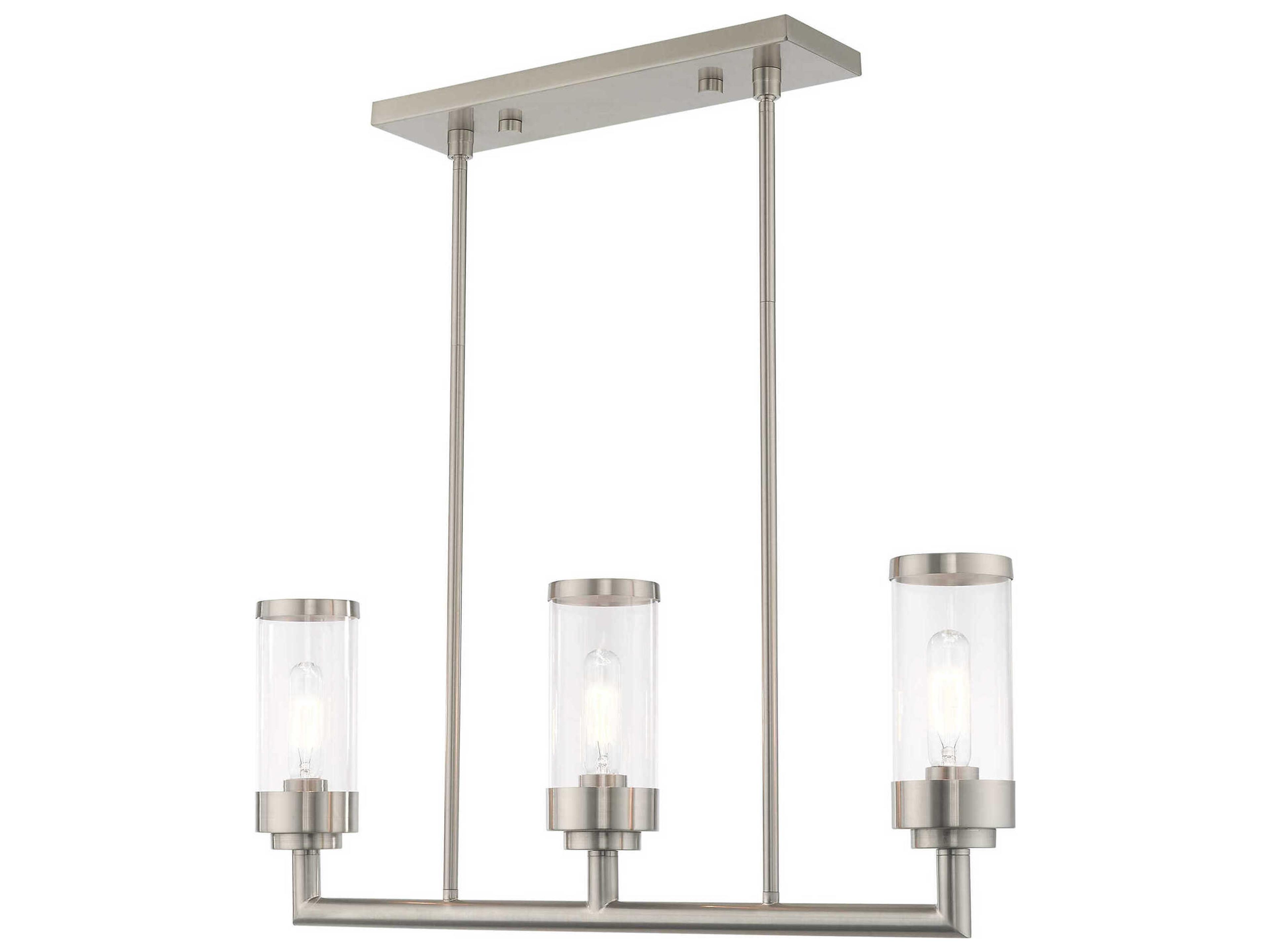 Livex Lighting Hillcrest 3-Light Brushed Nickel Glass Cylinder Island Pendant