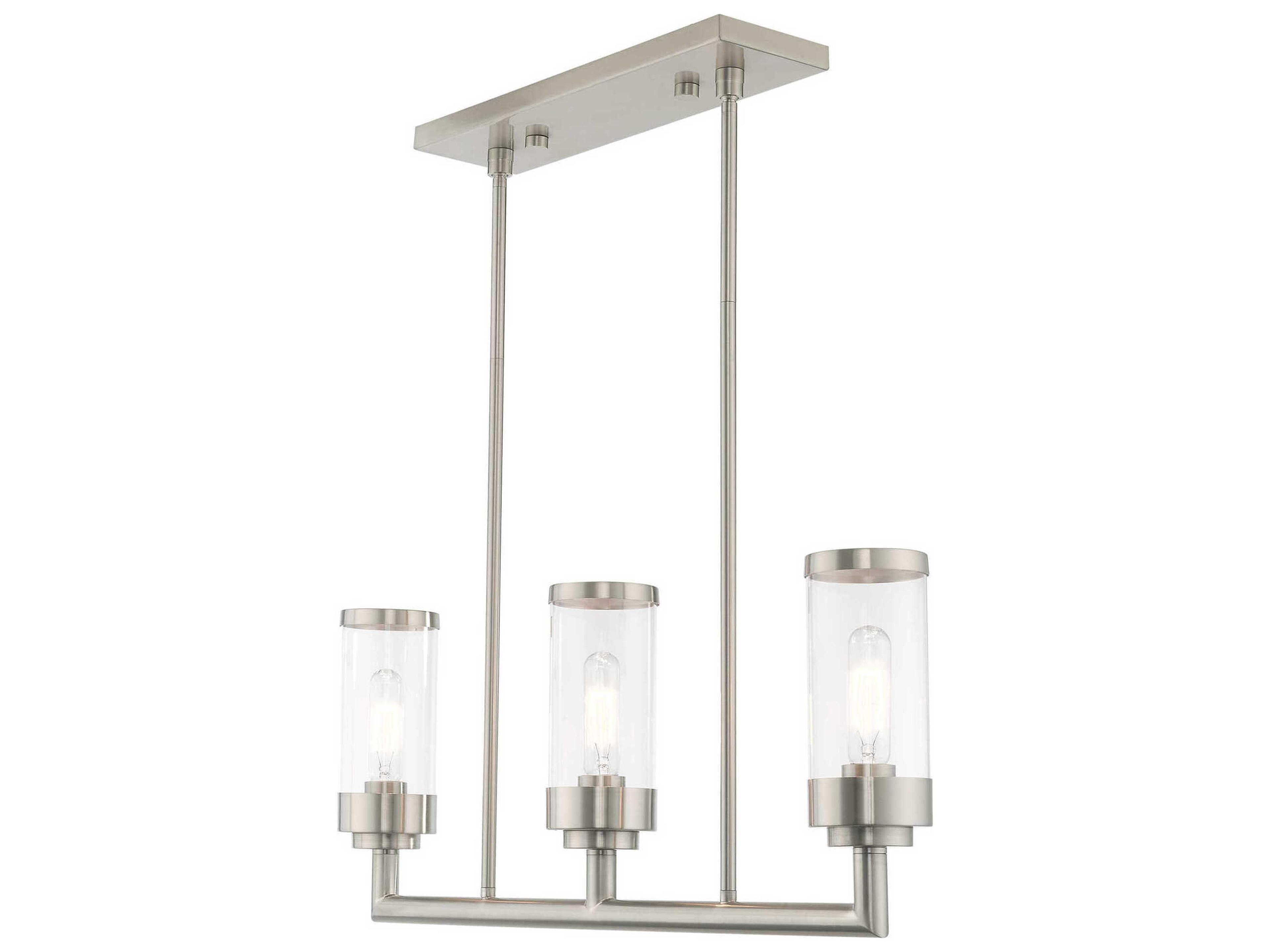 Livex Lighting Hillcrest 3-Light Brushed Nickel Glass Cylinder Island Pendant