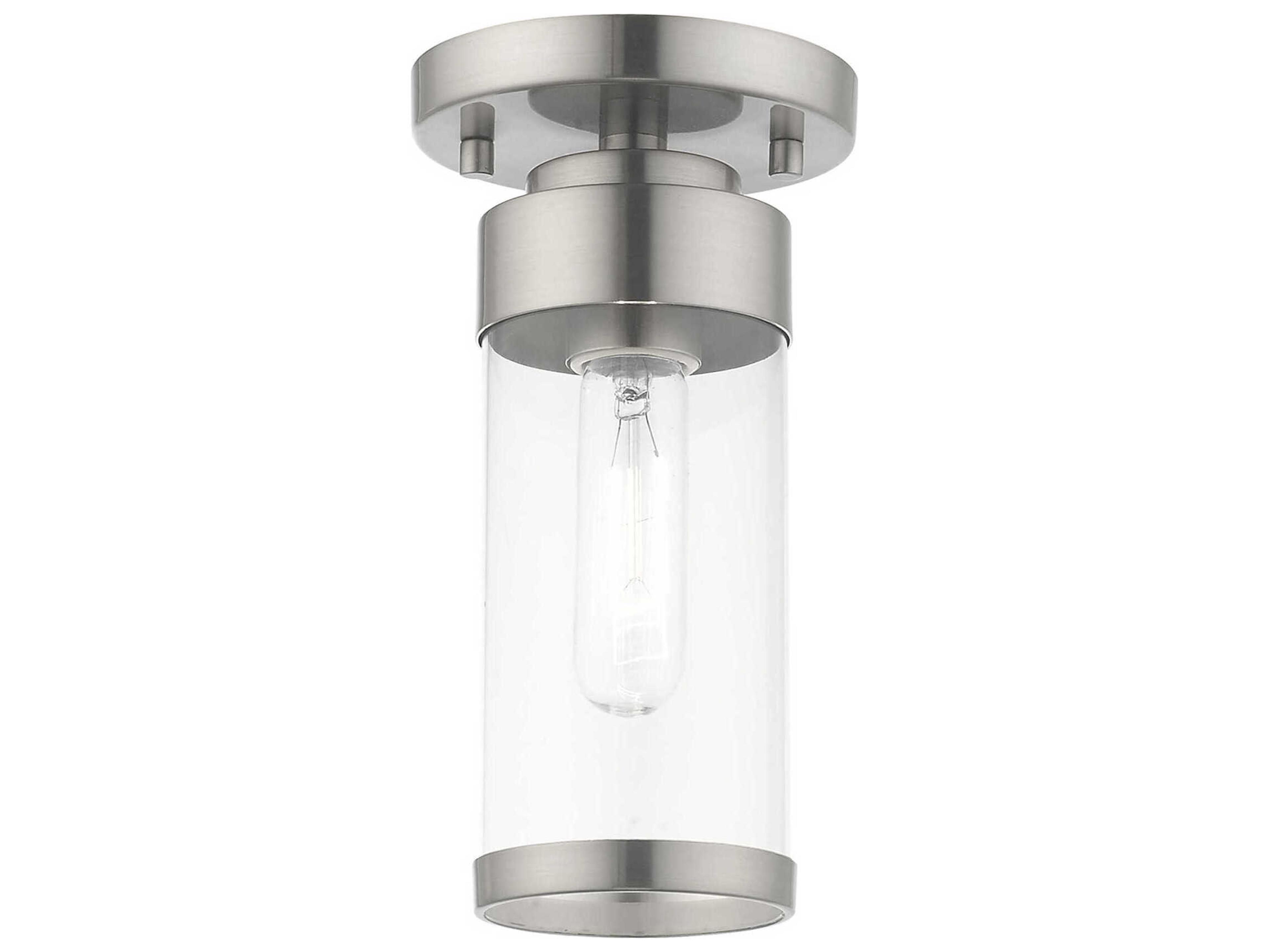 Hillcrest 1-Light Brushed Nickel Clear Glass Cylinder Semi Flush Mount
