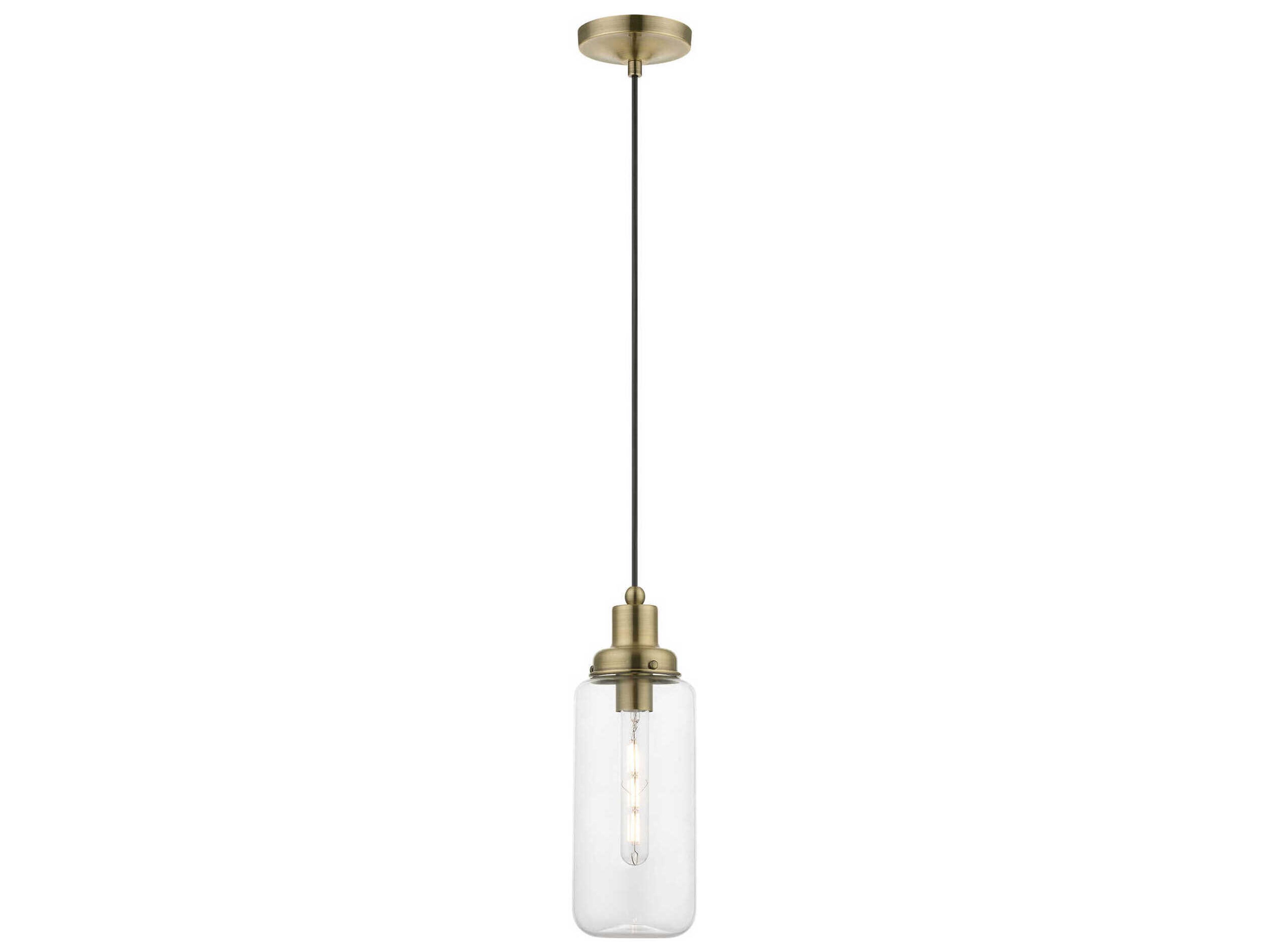Oakhurst 1-Light Antique Brass Glass Cylinder Mini Pendant
