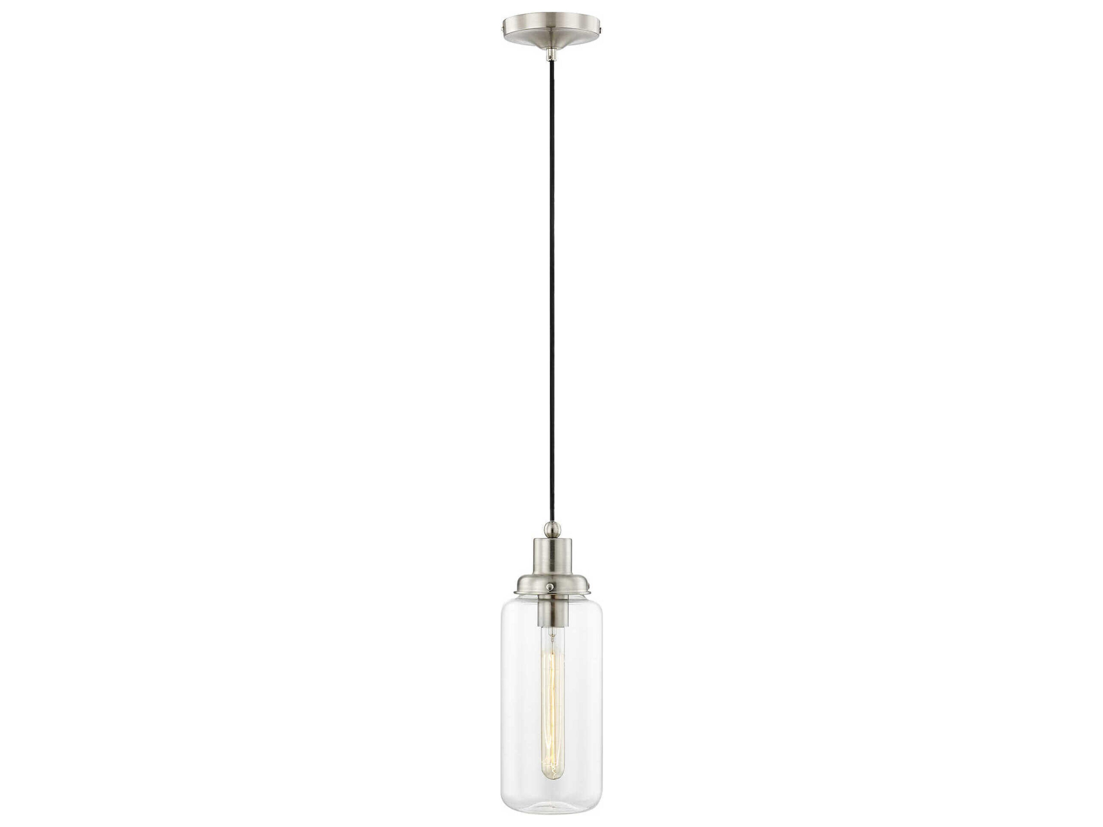 Livex Lighting Art Glass 1-Light Brushed Nickel Cylinder Mini Pendant