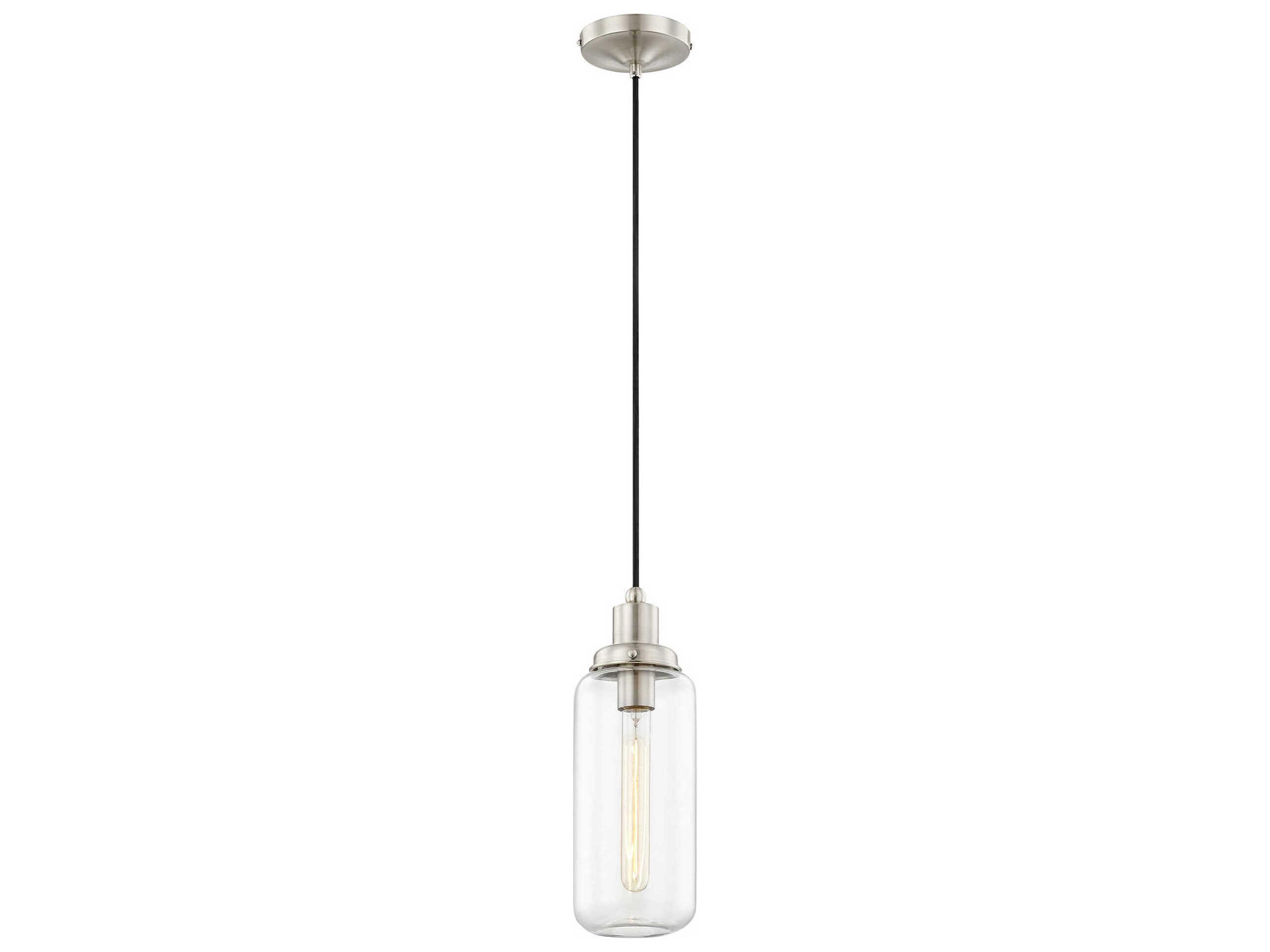 Livex Lighting Art Glass 1-Light Brushed Nickel Cylinder Mini Pendant