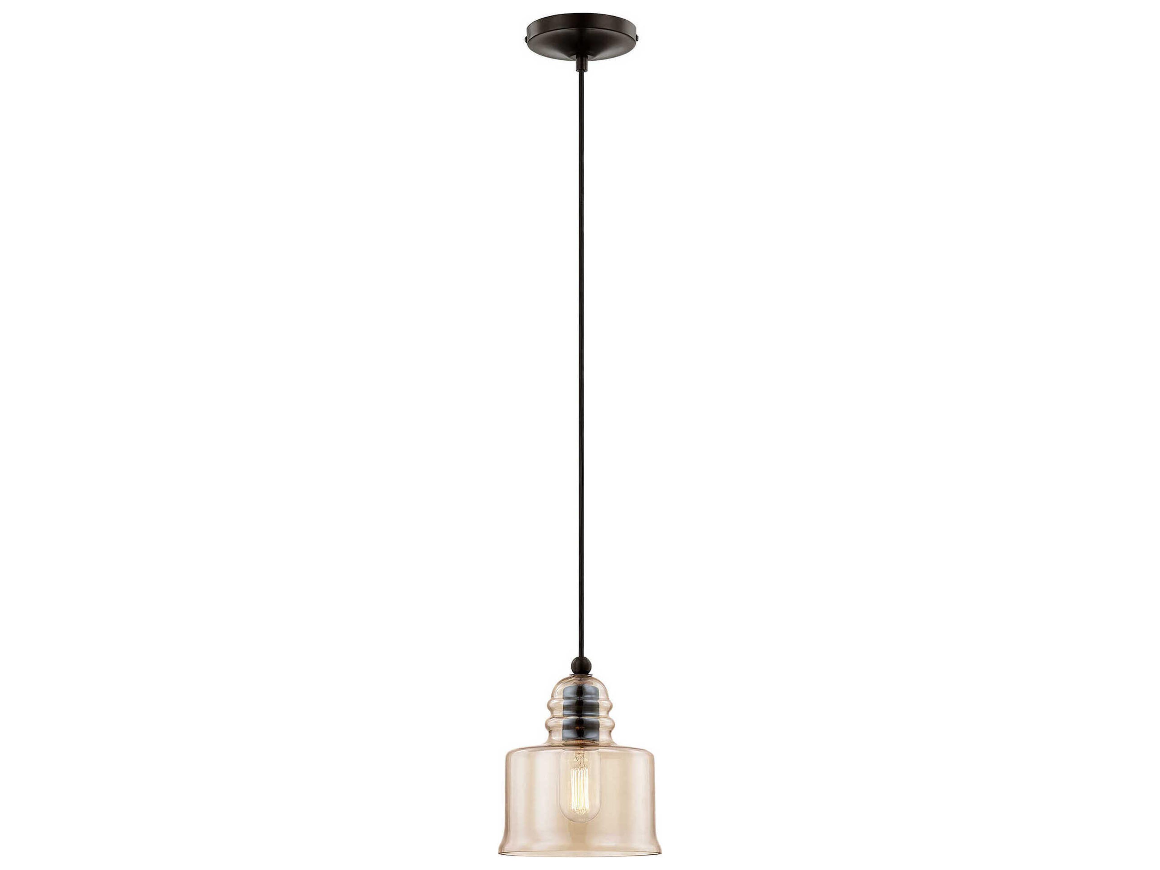 Art Glass 1-Light English Bronze Clear Drum Mini Pendant