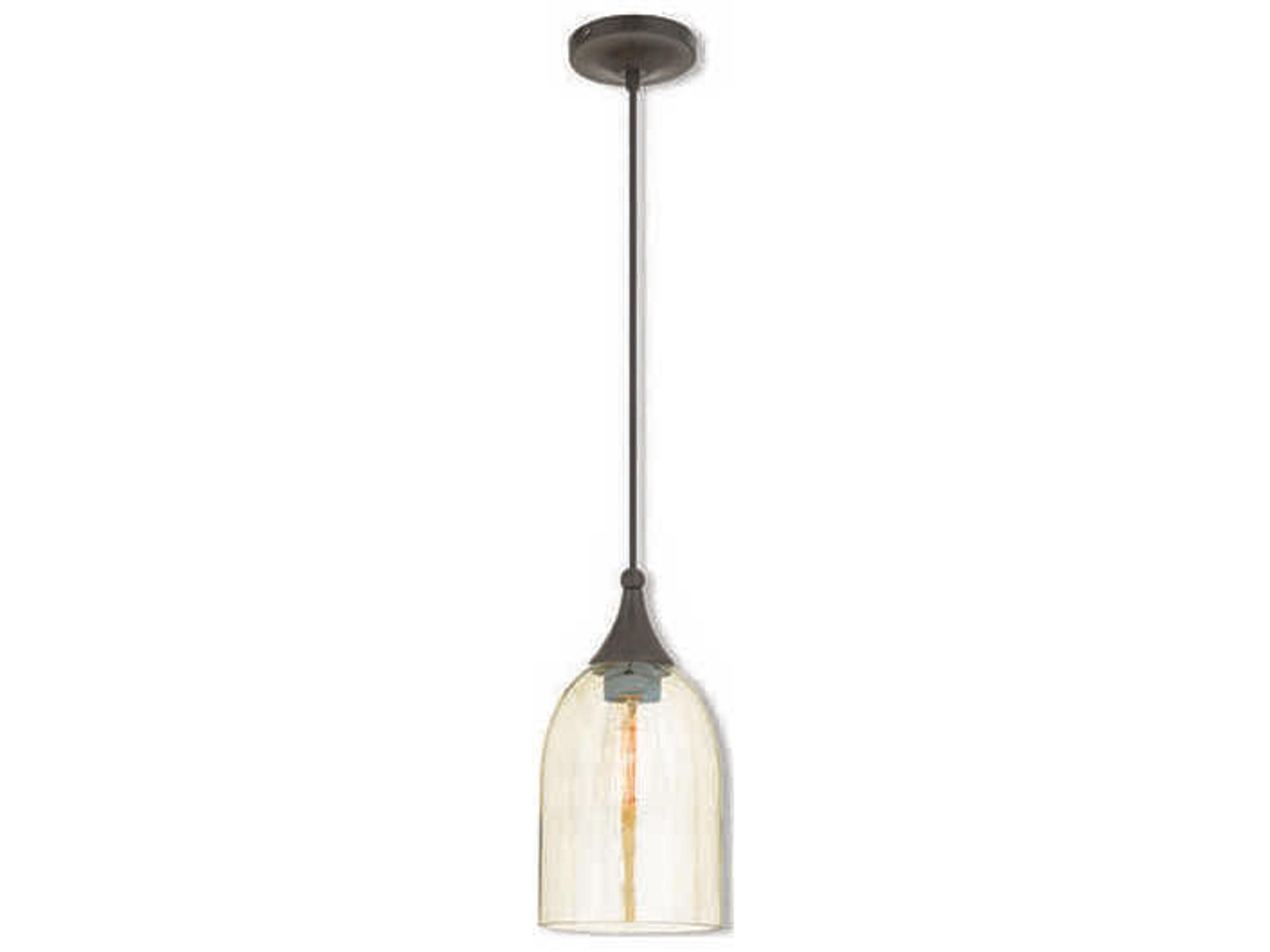 Art Glass 1-Light English Bronze Clear Bell Mini Pendant