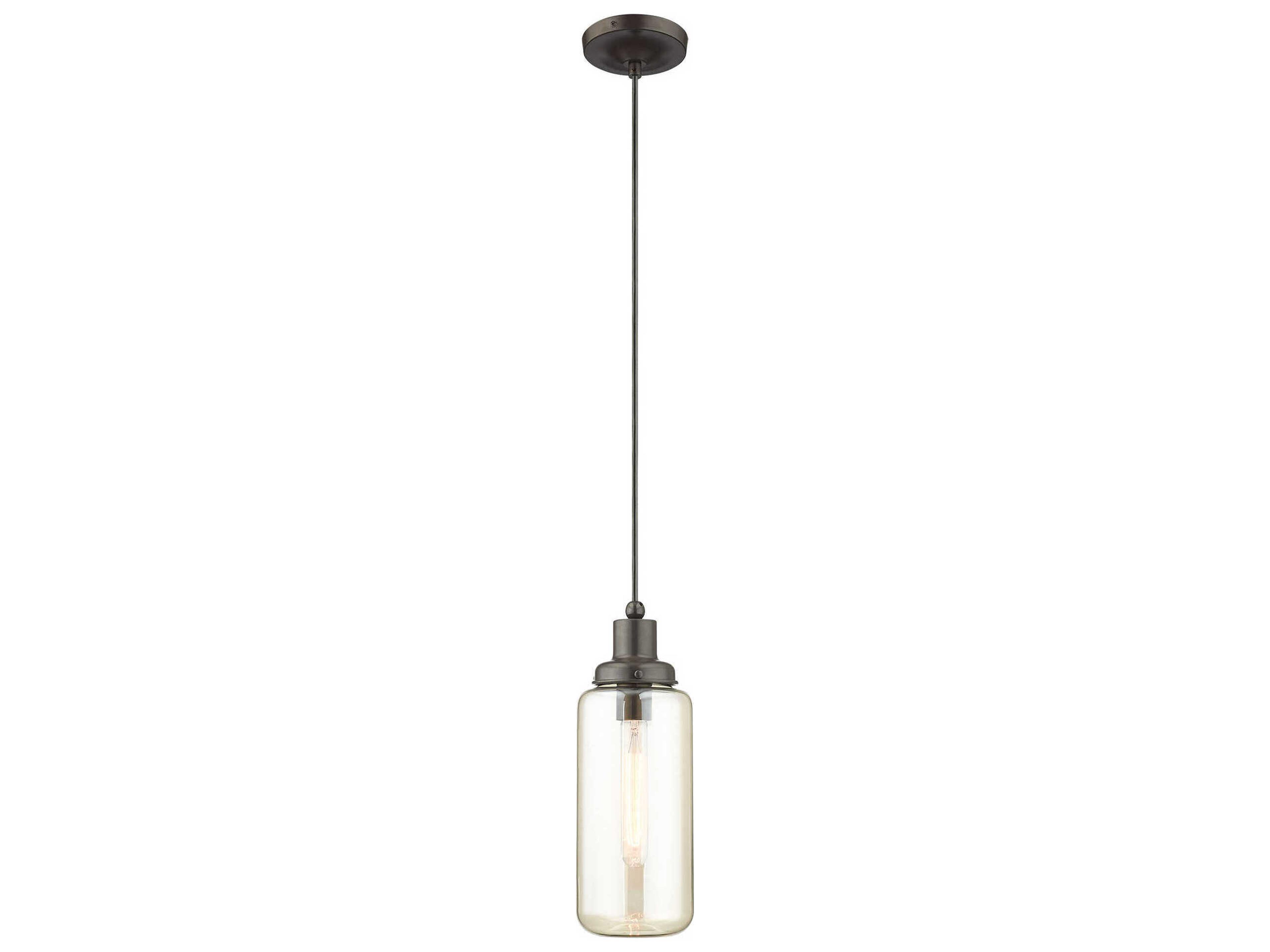 Art Glass 1-Light English Bronze Clear Cylinder Mini Pendant