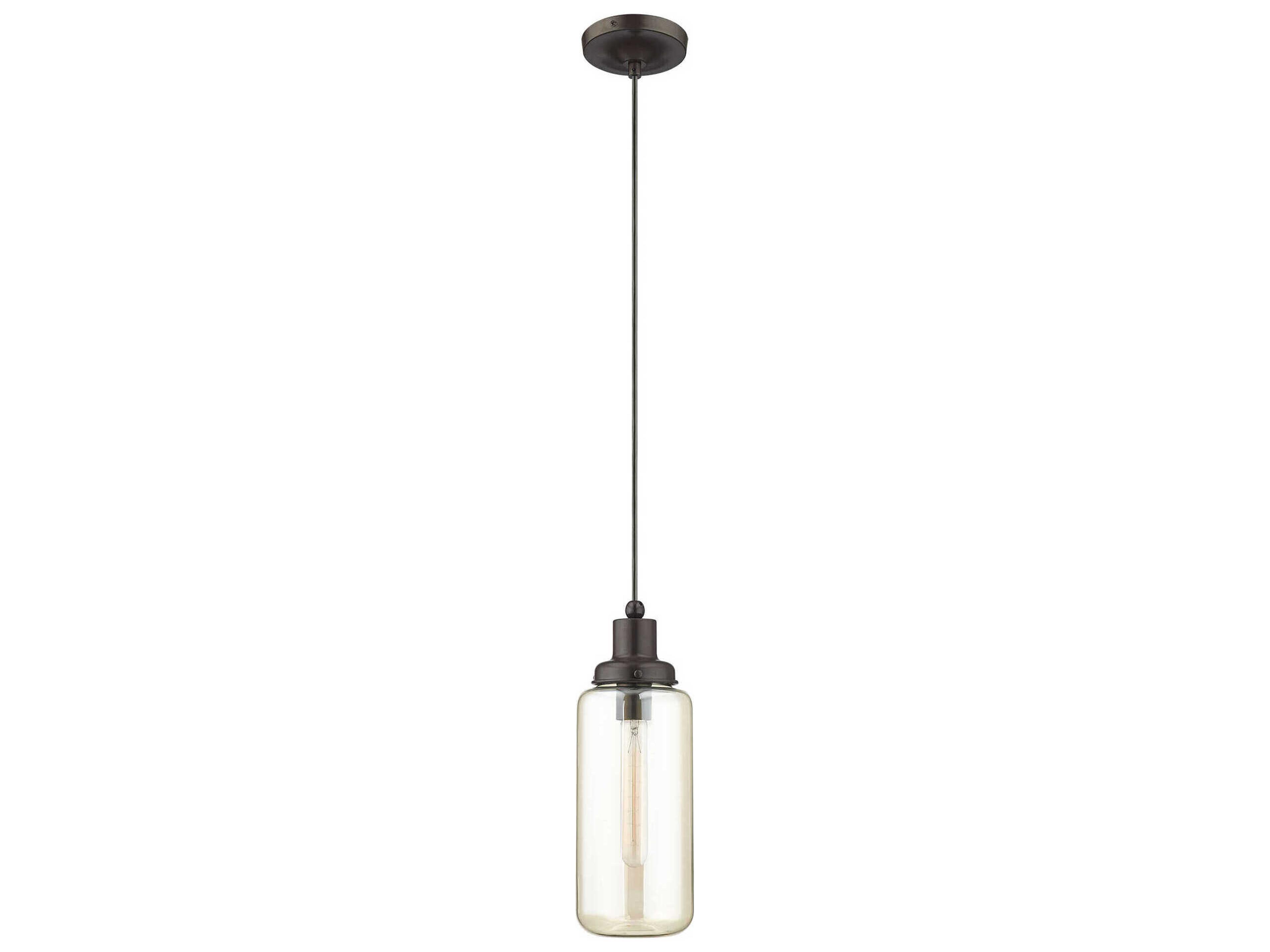 Livex Lighting Art Glass 1-Light English Bronze Clear Cylinder Mini Pendant
