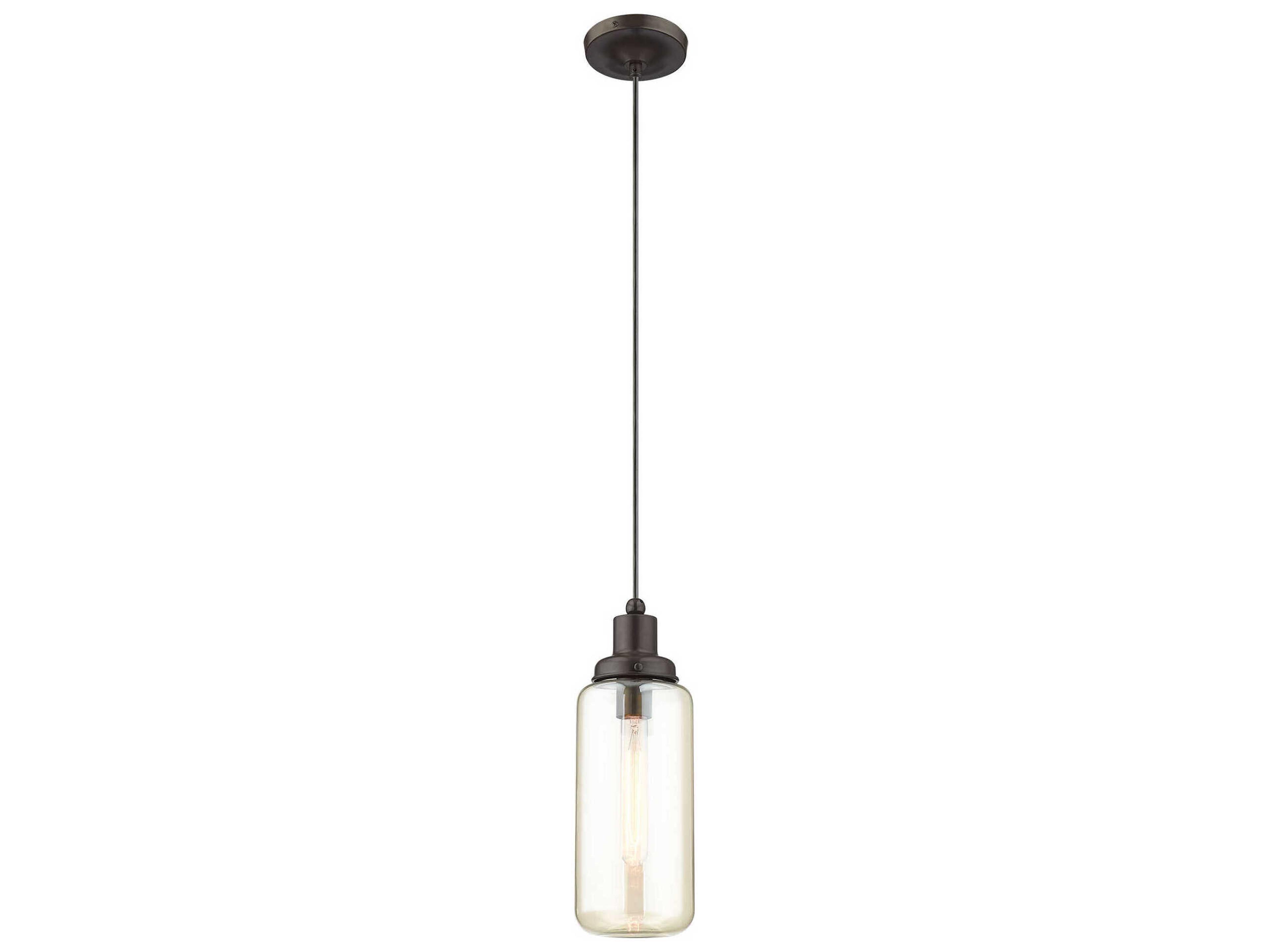 Livex Lighting Art Glass 1-Light English Bronze Clear Cylinder Mini Pendant