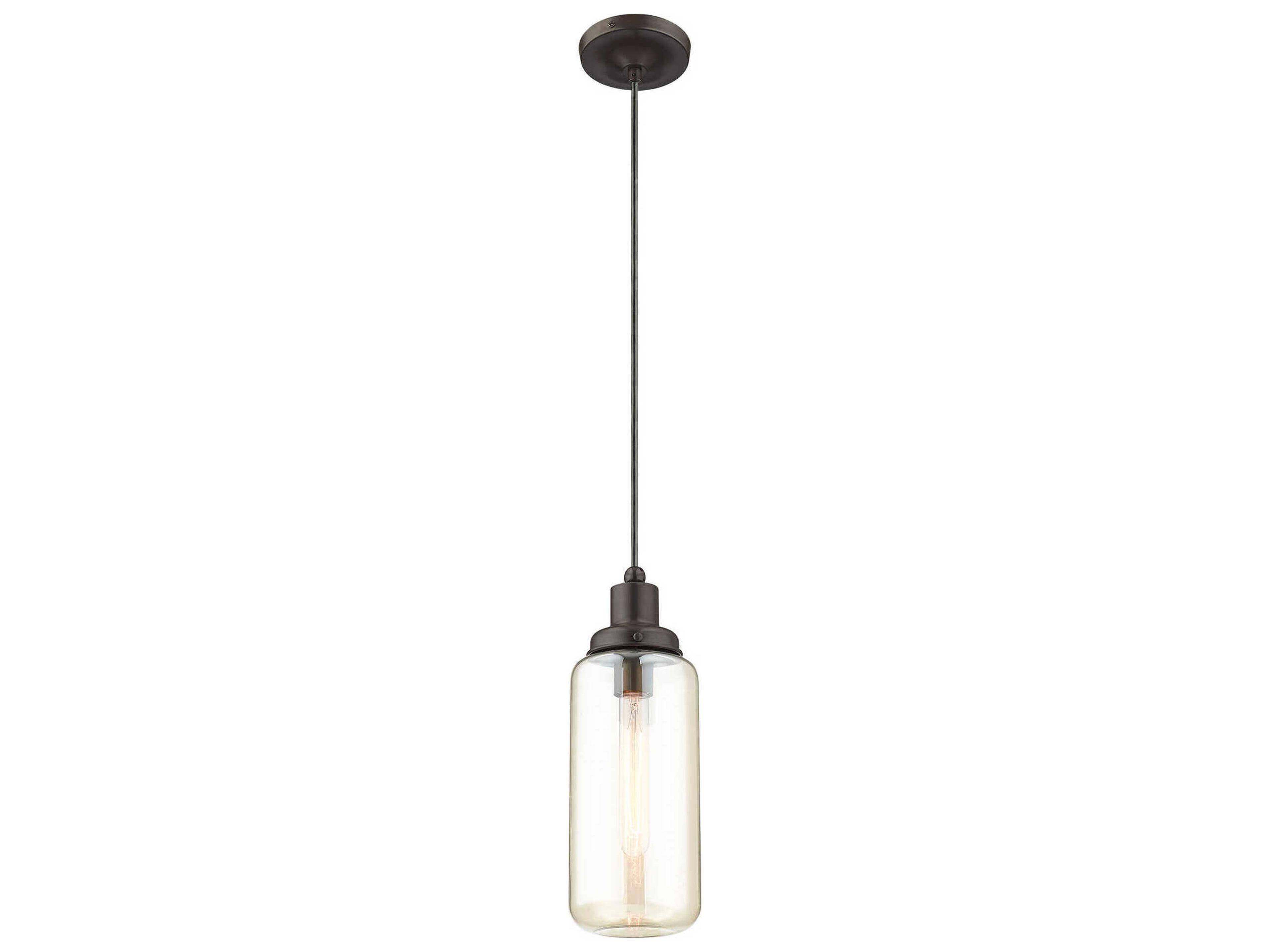 Livex Lighting Art Glass 1-Light English Bronze Clear Cylinder Mini Pendant