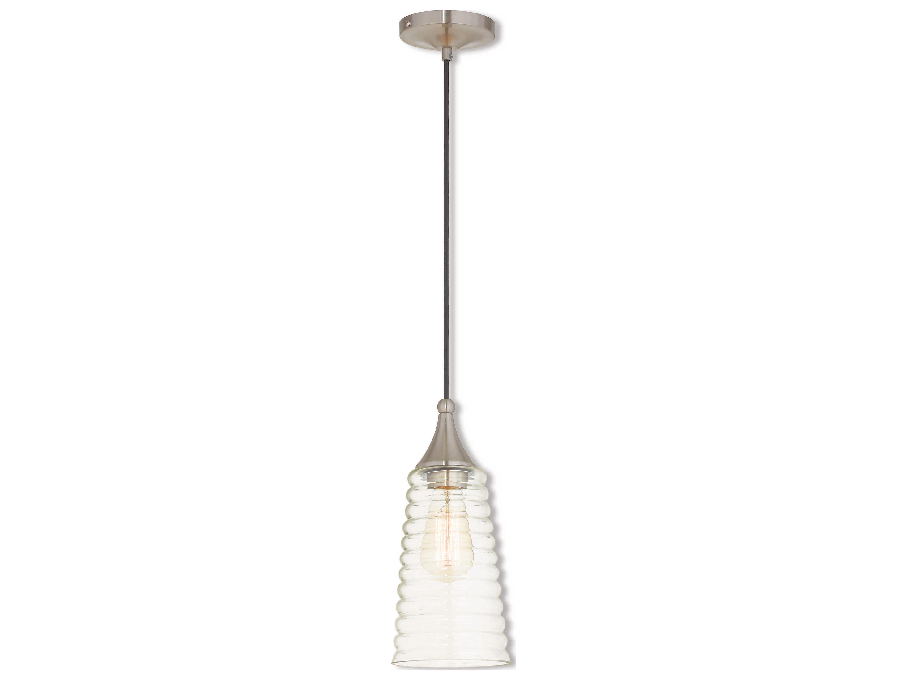 Art Glass 1-Light Brushed Nickel Clear Bell Mini Pendant