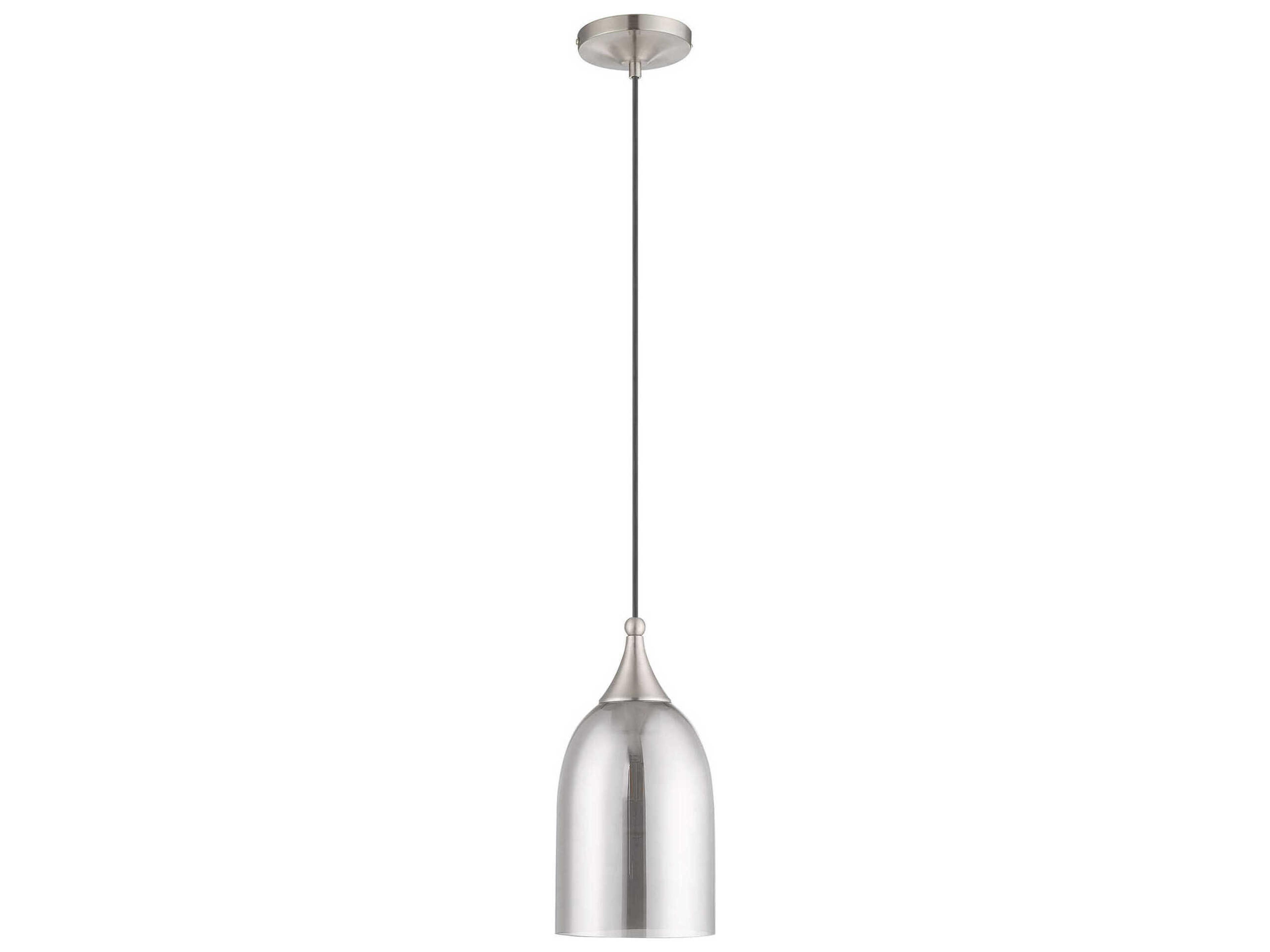 Livex Lighting Art Glass 1-Light Brushed Nickel Gray Bell Mini Pendant