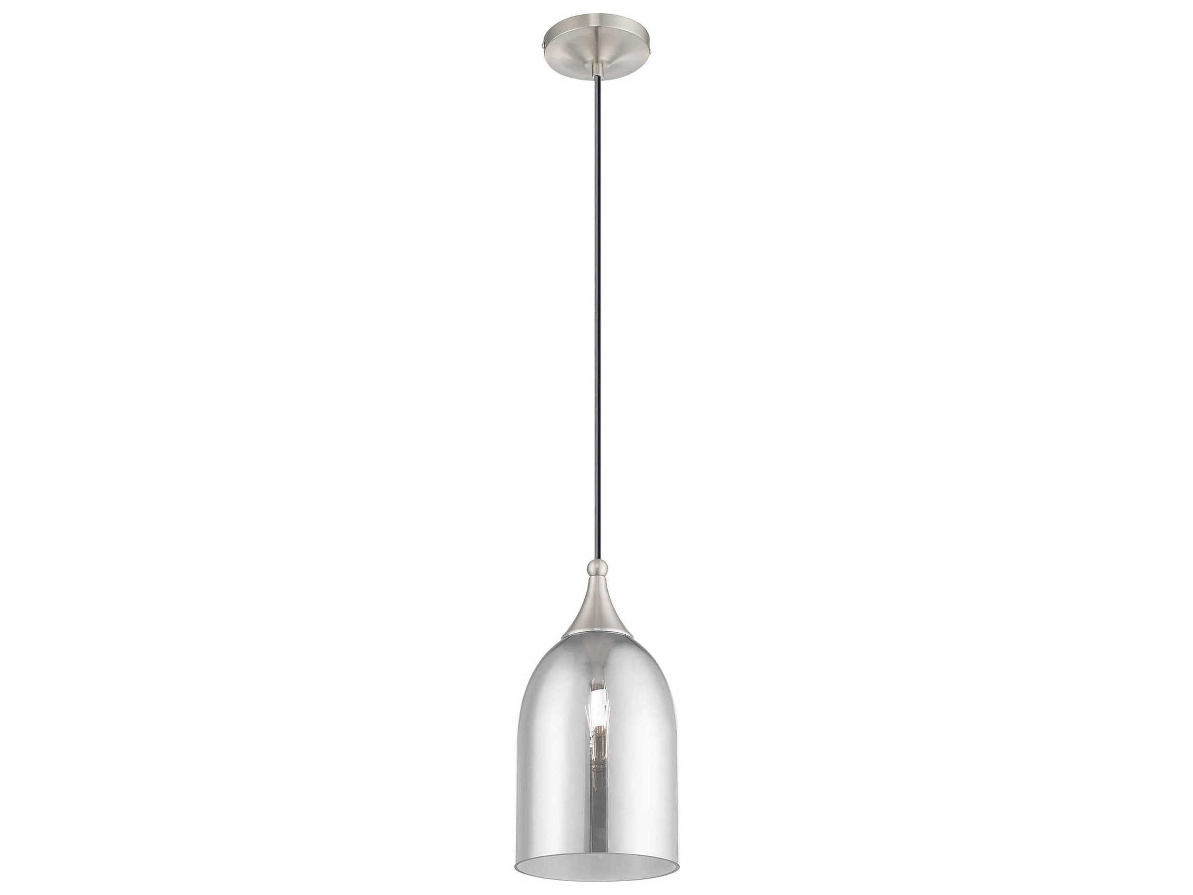 Livex Lighting Art Glass 1-Light Brushed Nickel Gray Bell Mini Pendant