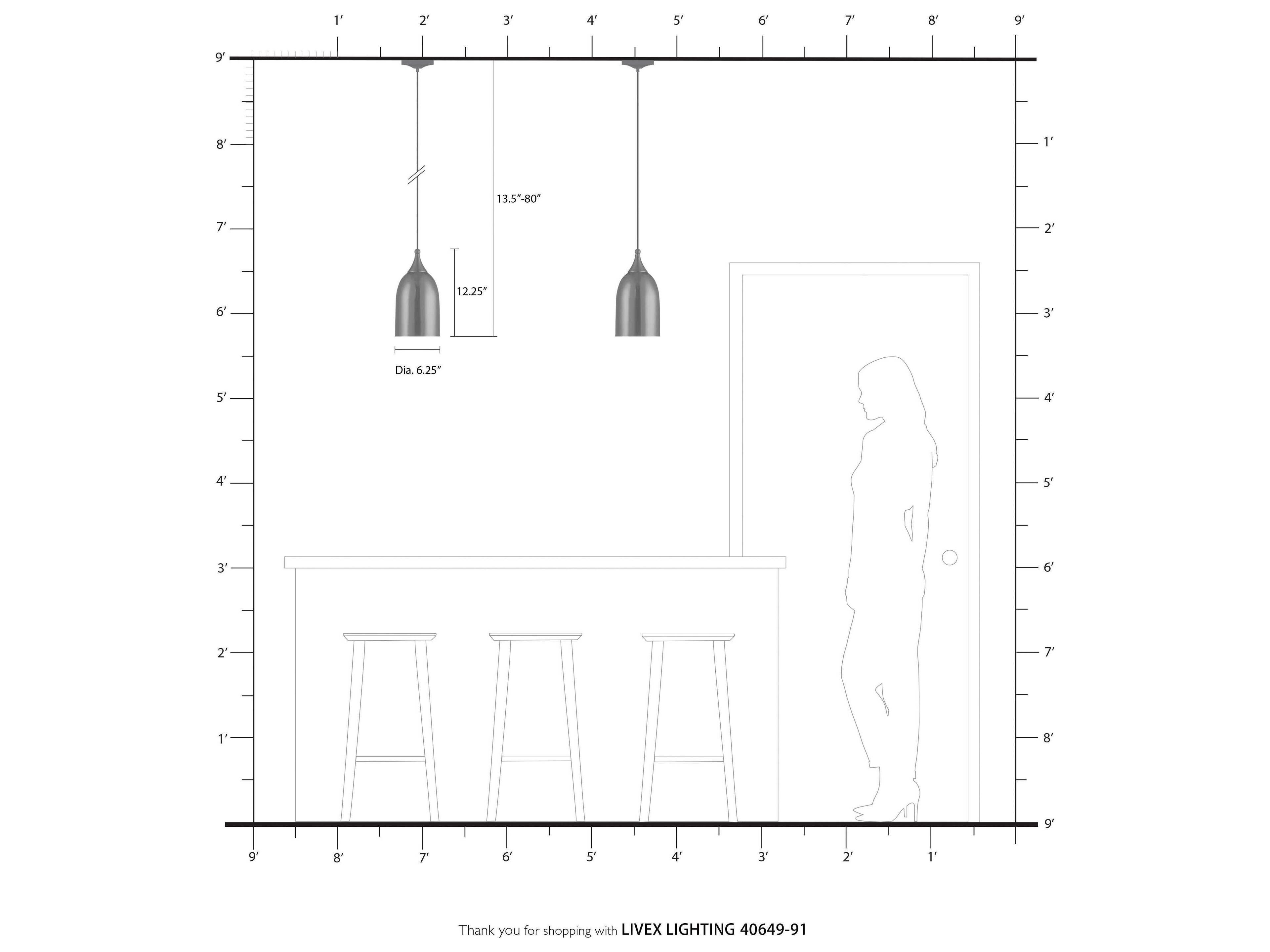 Livex Lighting Art Glass 1-Light Brushed Nickel Gray Bell Mini Pendant