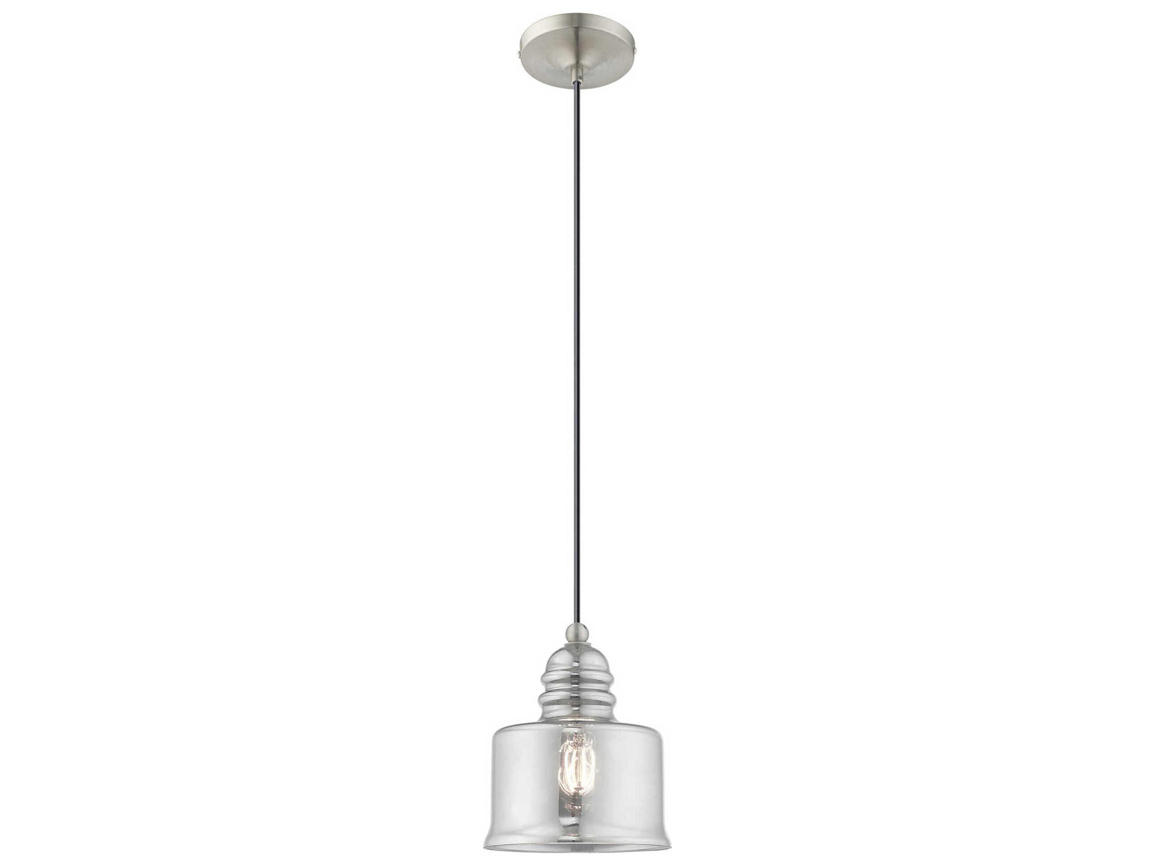 Livex Lighting Art Glass 1-Light Brushed Nickel Clear Drum Mini Pendant