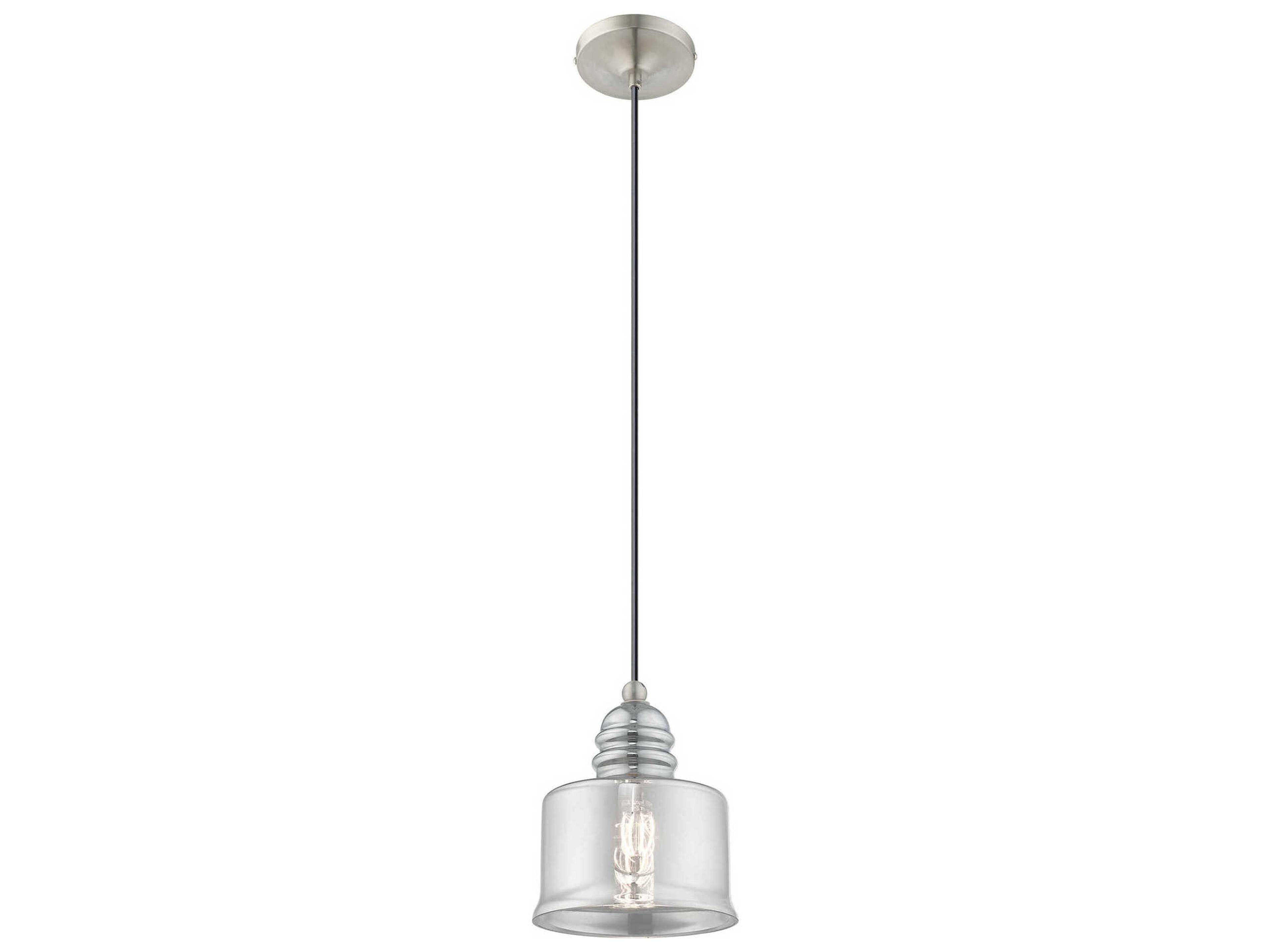 Livex Lighting Art Glass 1-Light Brushed Nickel Clear Drum Mini Pendant