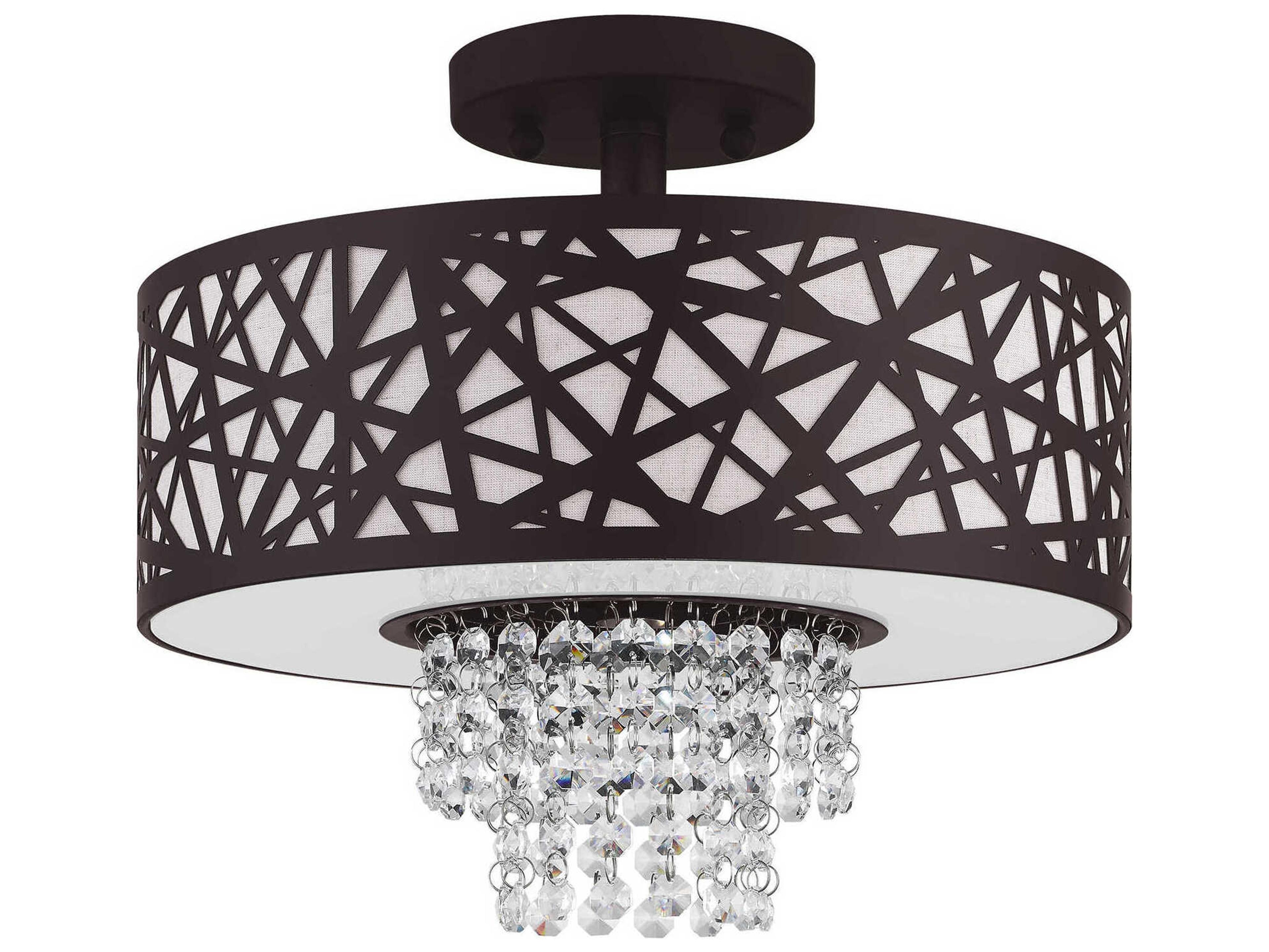 Livex Lighting Allendale 2-Light Bronze Crystal Drum Semi Flush Mount