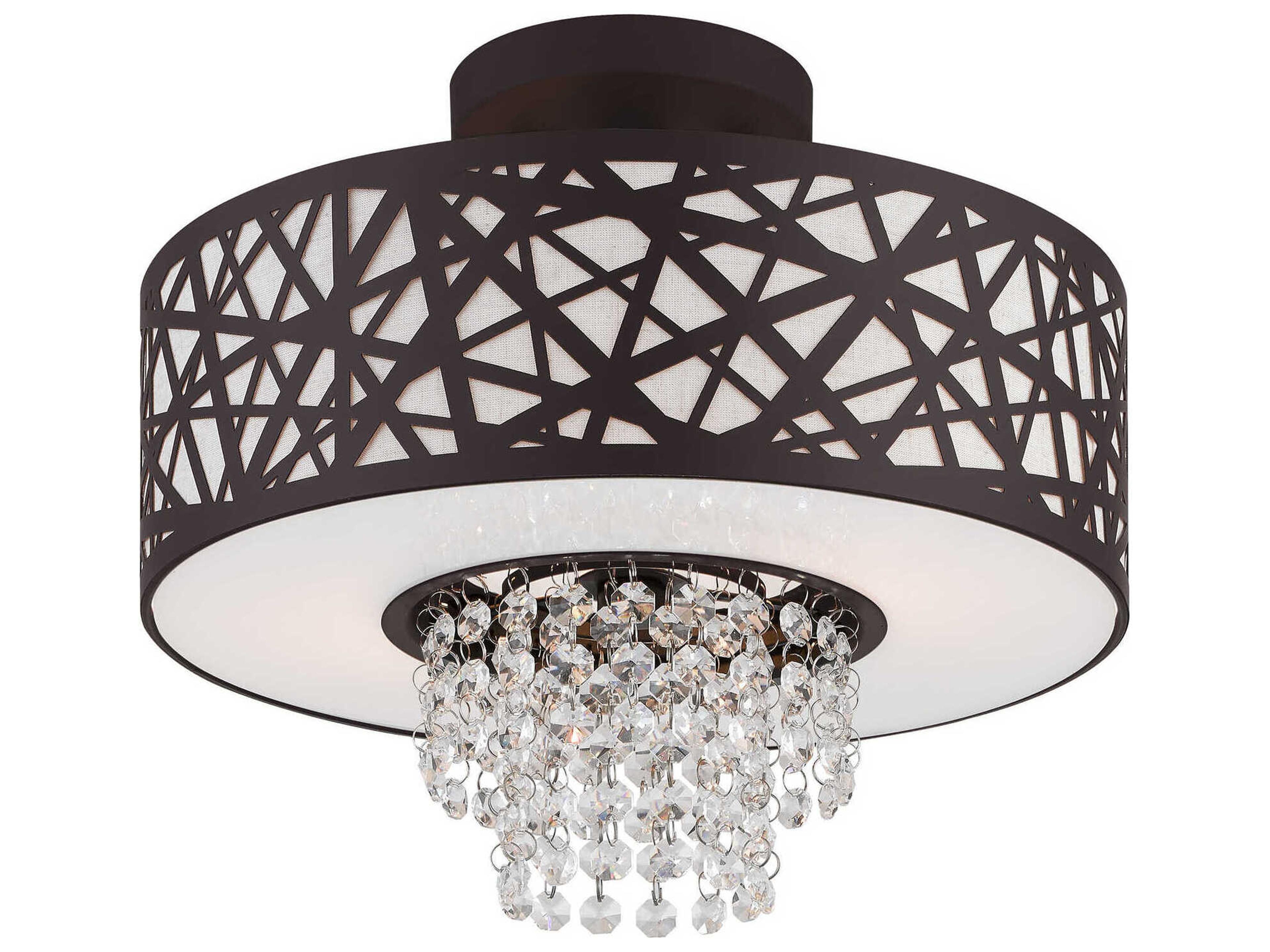Livex Lighting Allendale 2-Light Bronze Crystal Drum Semi Flush Mount