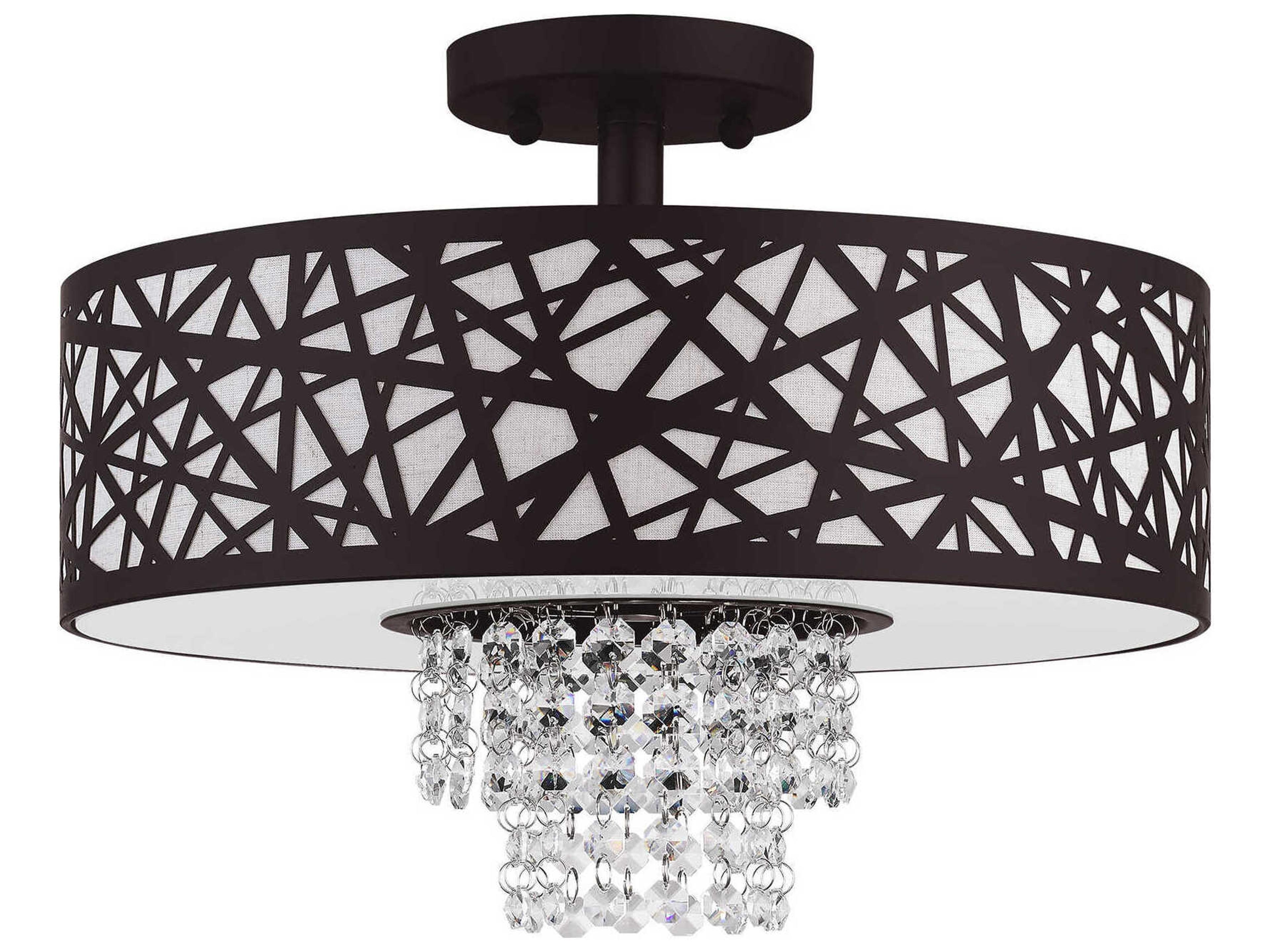 Livex Lighting Allendale 3-Light Bronze Crystal Drum Semi Flush Mount