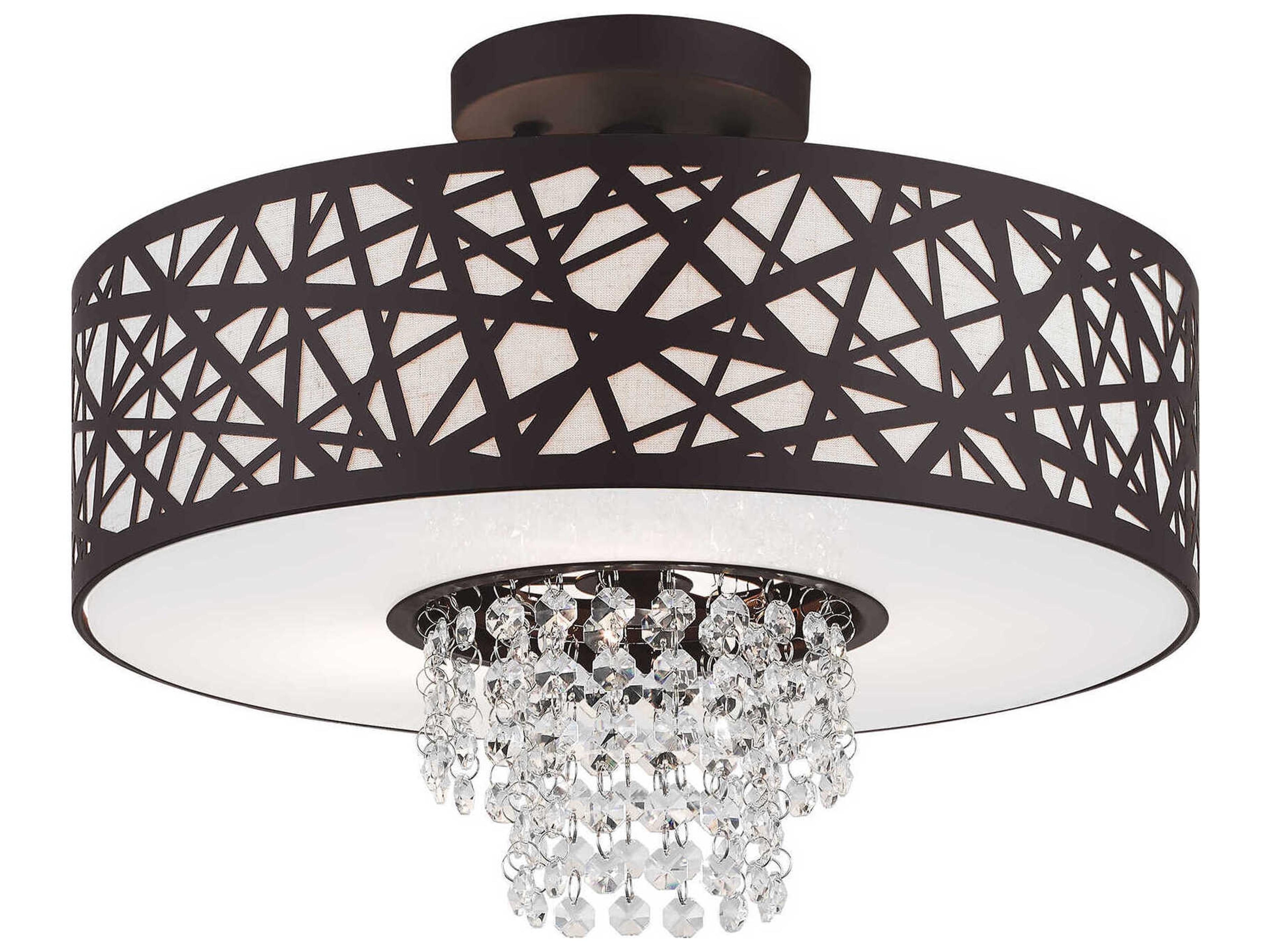 Livex Lighting Allendale 3-Light Bronze Crystal Drum Semi Flush Mount