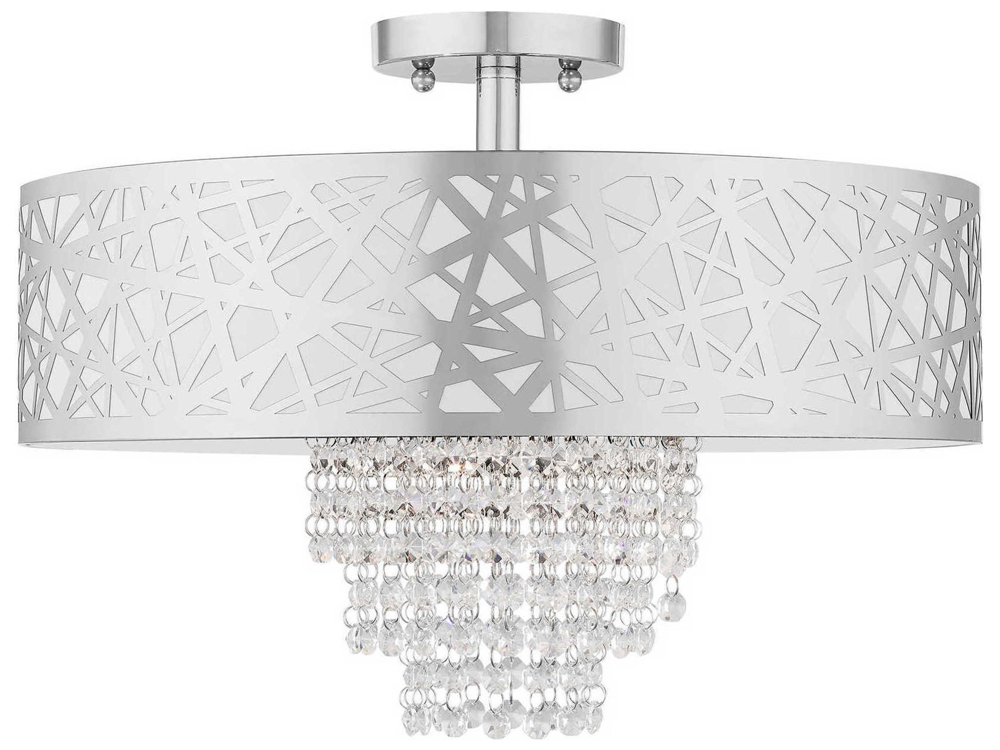 Livex Lighting Allendale 4-Light Polished Chrome White Crystal Drum Semi Flush Mount